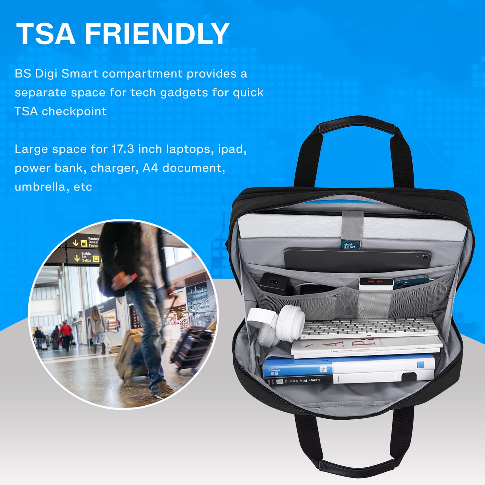 BAGSMART 17.3 Inch Expandable Laptop Bag for Men & Women - Waterproof Business Briefcase, Work Backpack for Office, Travel & Commuting - Durable Computer Shoulder Bag (Black) | Perfect for Business Trips, Daily Commute & Professional Work Settings