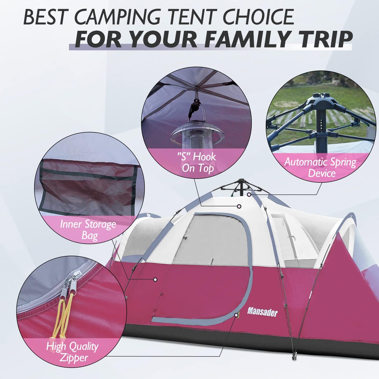6 Person Family Camping Tent - Waterproof Windproof Dome Tent with Top Rainfly - Easy Setup Pop Up Tent for Outdoor Camping, Hiking, Backpacking & Travel - Perfect for Family Adventures, Beach Trips & Music Festivals