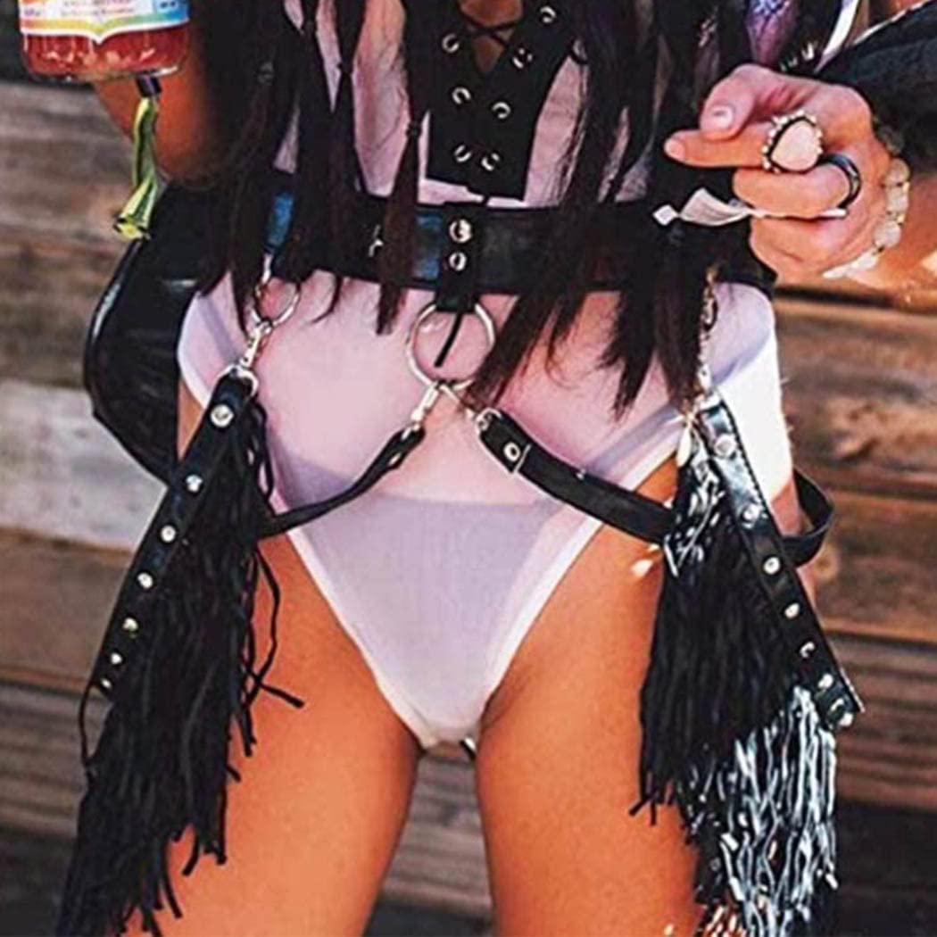 Sexy Punk Body Chain Leather Leg Harness Layered Waist Chain for Women - Gothic Rave Party Accessory, Nightclub Outfit, BDSM Fashion, Festival Wear