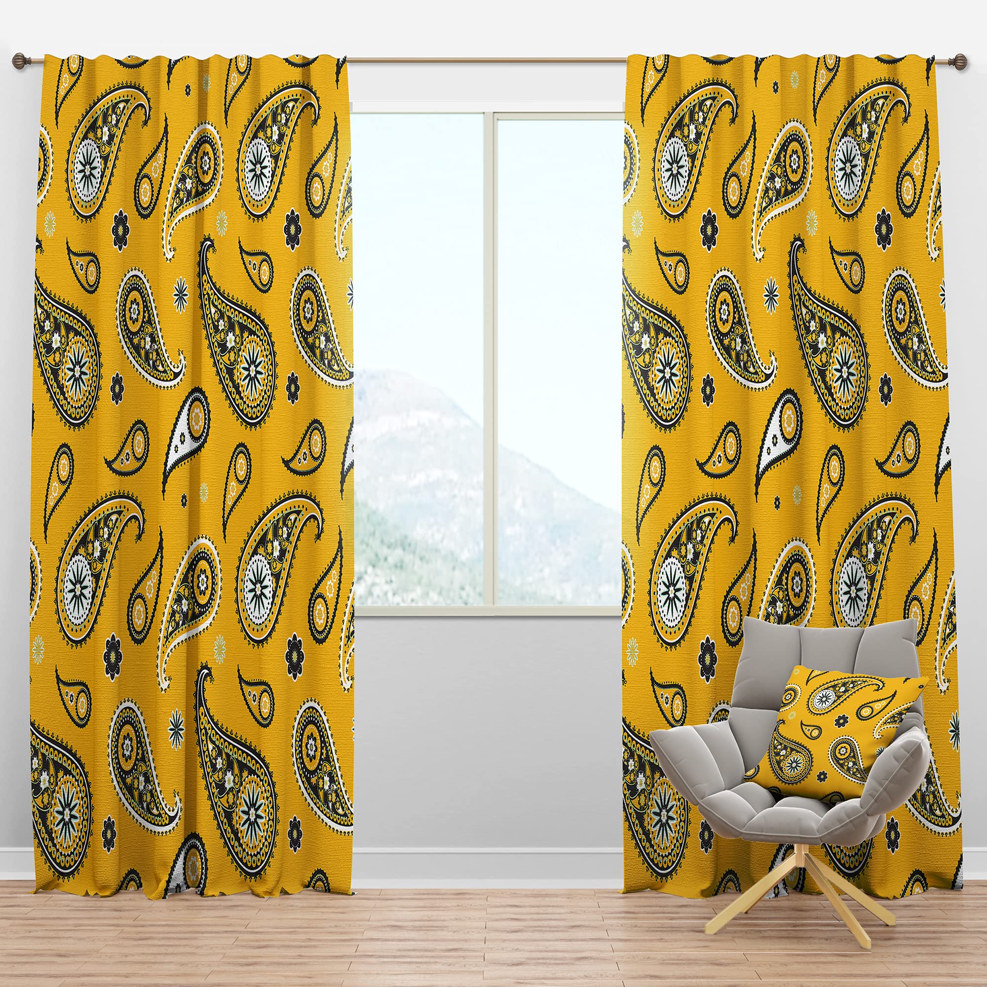 DesignQ Blackout Curtains with Asian Paisley Pattern - Thermal Insulated Room Darkening Drapes for Bedroom & Living Room (52x90, Single Panel) - Perfect for Home Decor, Light Blocking & Energy Saving