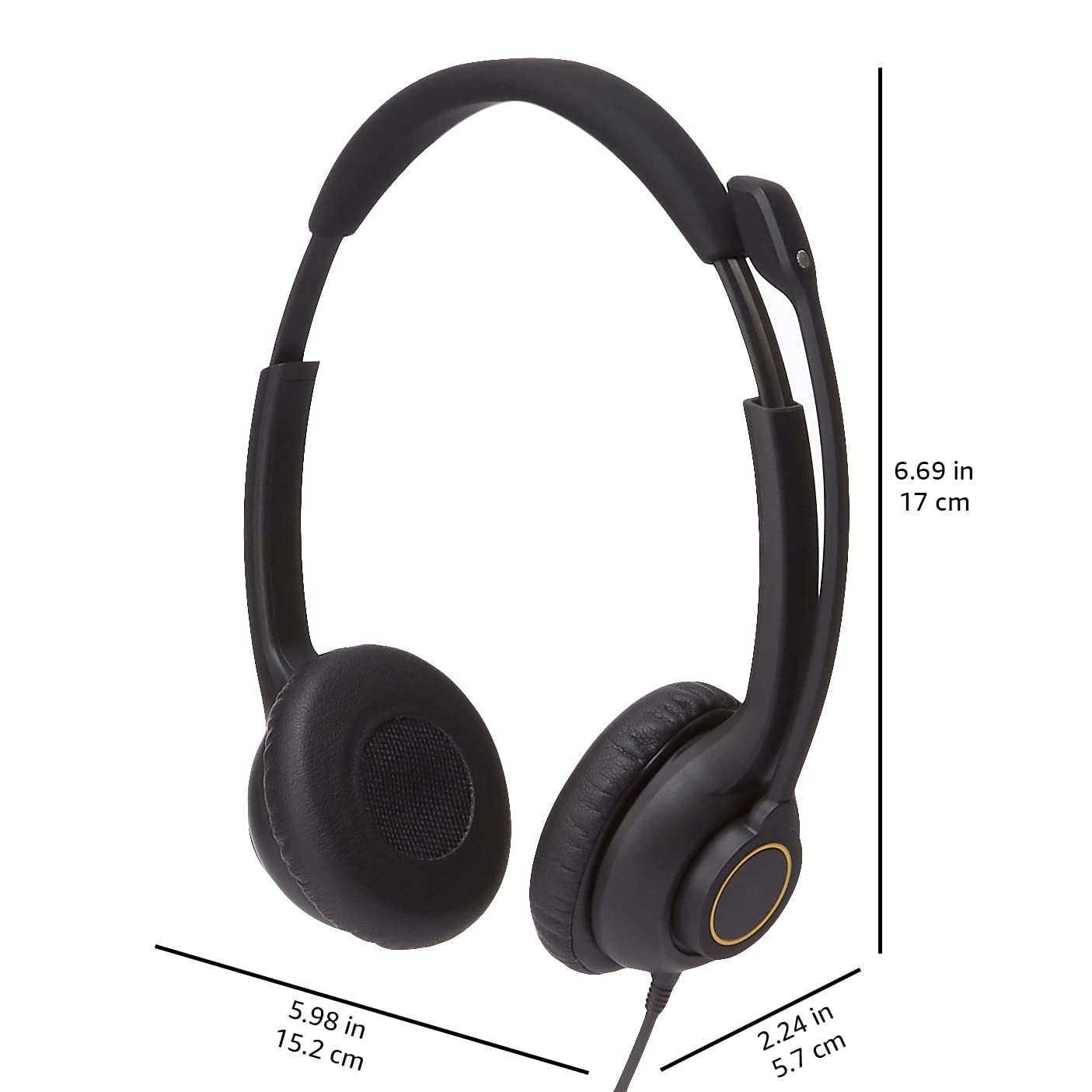 AmazonCommercial Double Sided Wired USB Headset with Noise Cancelling Mic - Computer Headphones for Office, Call Center, Gaming & Remote Work (Black)