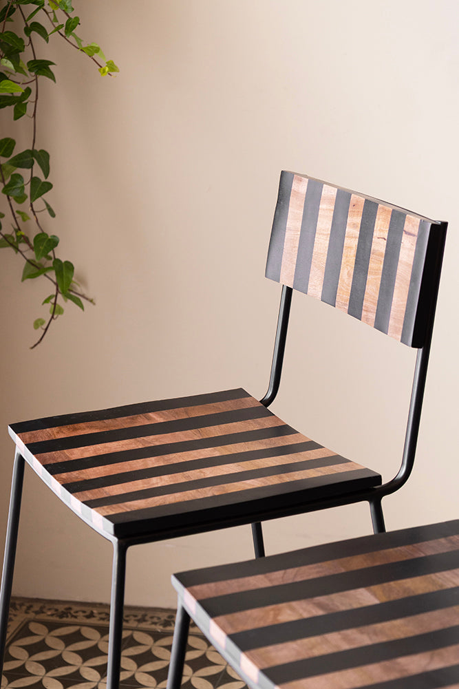 Black Stripe Wooden Bar Stool - 24