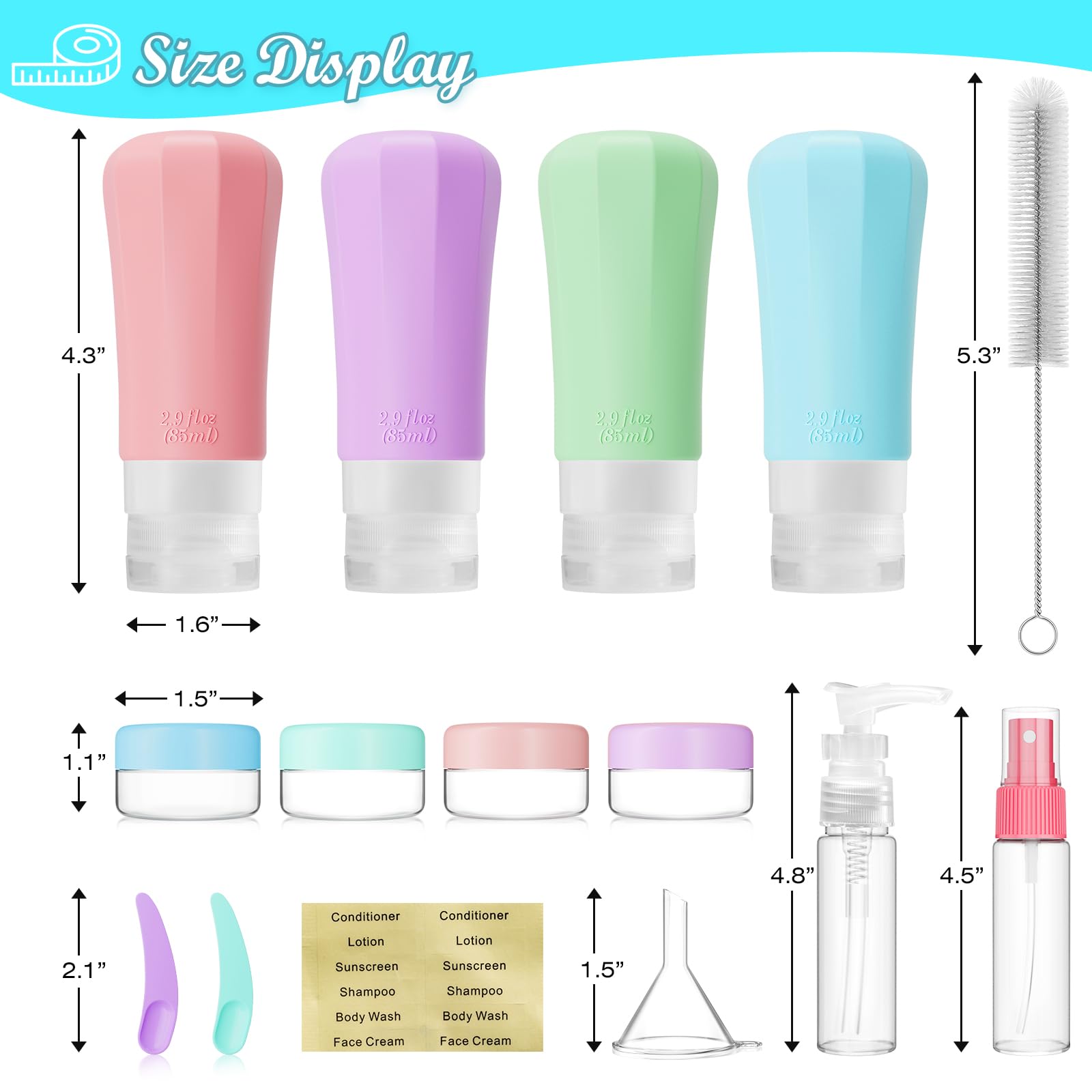 18-Piece Silicone Travel Bottles Set - TSA Approved Leak-Proof Toiletry Containers for Shampoo, Lotion & Cosmetics | Portable Squeeze Bottles for Women's Travel Essentials (Pink & Green) - Perfect for Airplane Carry-On, Gym Bag & Vacation Toiletries Organization