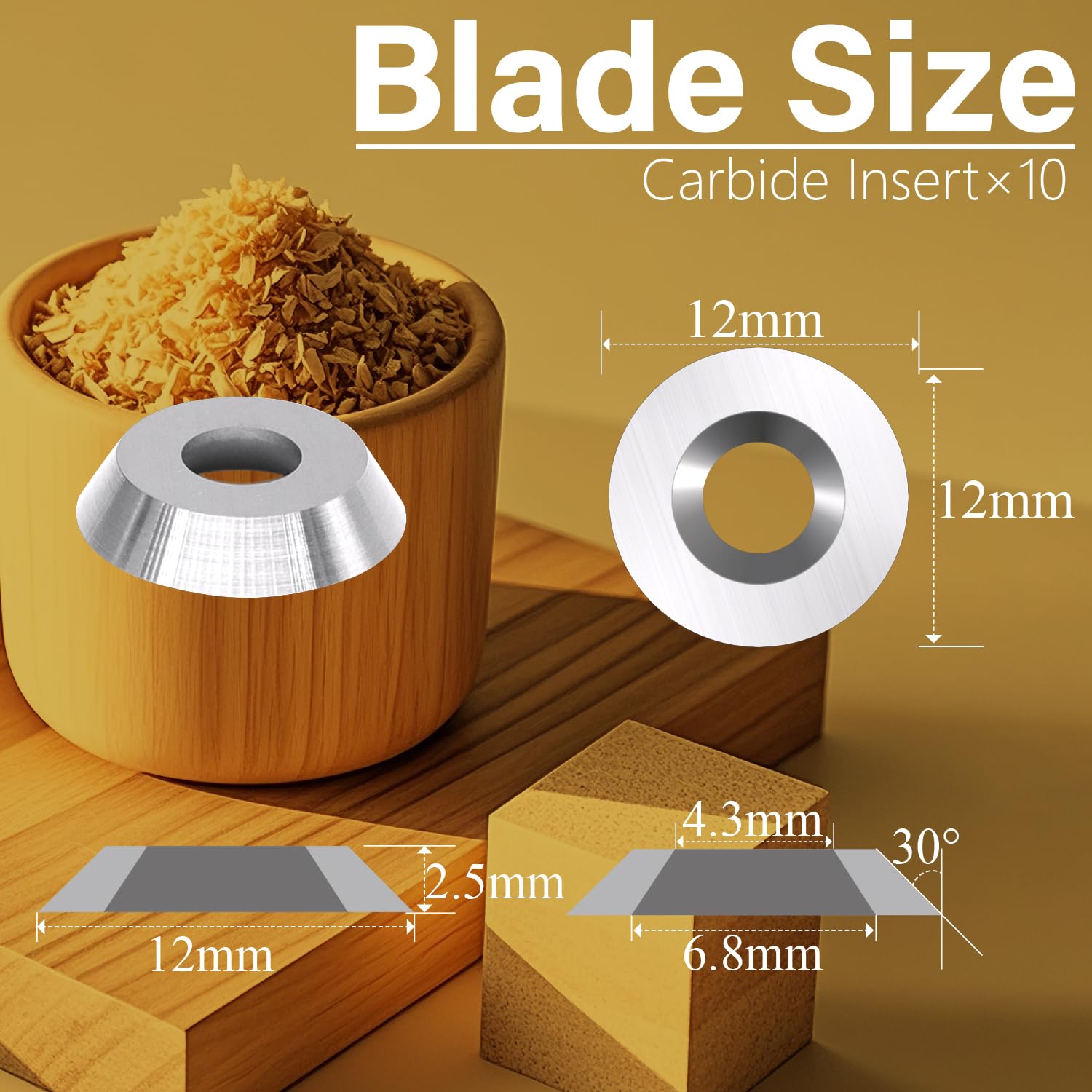 12mm Round Carbide Inserts Cutters Blades - 12x2.5mm 30° Indexable Wood Lathe Tools for Woodworking, Turning, Hollowing & Finishing (10-Piece Set) - Perfect for DIY Projects, Furniture Making & Craftsmanship