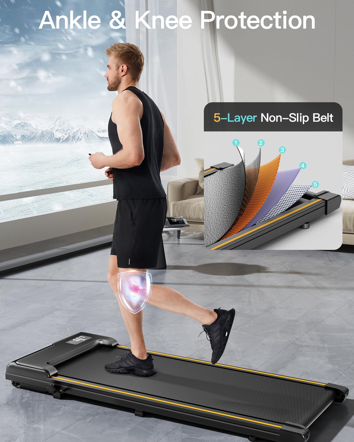Under Desk Treadmill with Incline - Mini Walking Pad for Home & Office, Portable Lightweight Treadmill with Wheels - Perfect for Workouts While Working, Watching TV or Small Spaces