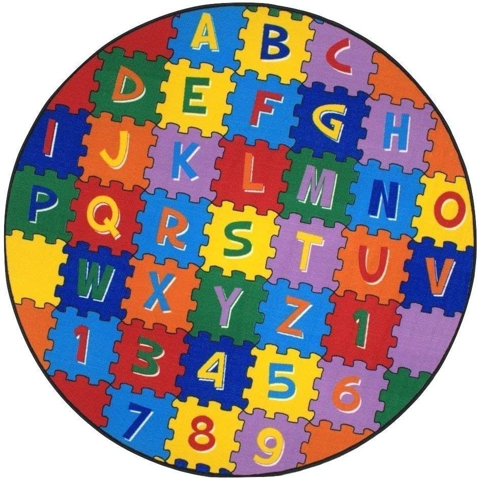 CR Kids Educational ABC Alphabet & Numbers Puzzle Play Mat - Non-Slip Gel Back Round Rug (8x8 Feet) for Baby Room, Daycare, Classroom & Playroom - Perfect for Learning & Playtime Activities