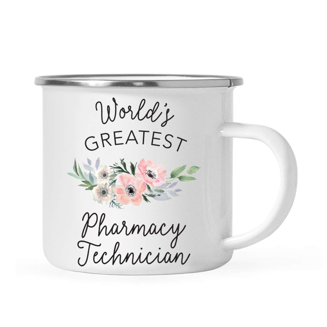 Andaz Press 11oz Stainless Steel Camping Coffee Mug - Insulated Travel Cup for Hot & Cold Drinks, Bohemian Pink Floral Design, Perfect Gift for Women, Pharmacy Technicians & Outdoor Enthusiasts - Great for Camping, Hiking, Office & Daily Use