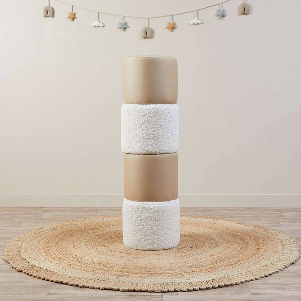 Mini Moo Stool Set of 2 - Beige Modern Accent Stools for Living Room, Bedroom, or Nursery Decor