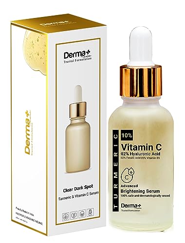 Derma+ Cure Clear Dark Spot Face Serum for Acne, Blemishes & Uneven Skin Tone - Vitamin E, Turmeric & Active Vitamin C Glutathione Treatment (30ml) | Brightening, Anti-Aging & Skin Repair for Day & Night Use
