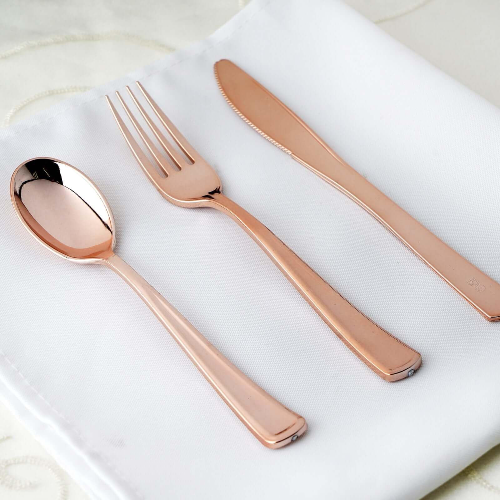 Efavormart 30-Pack Rose Gold Disposable Plastic Silverware Set - Heavy Duty 7