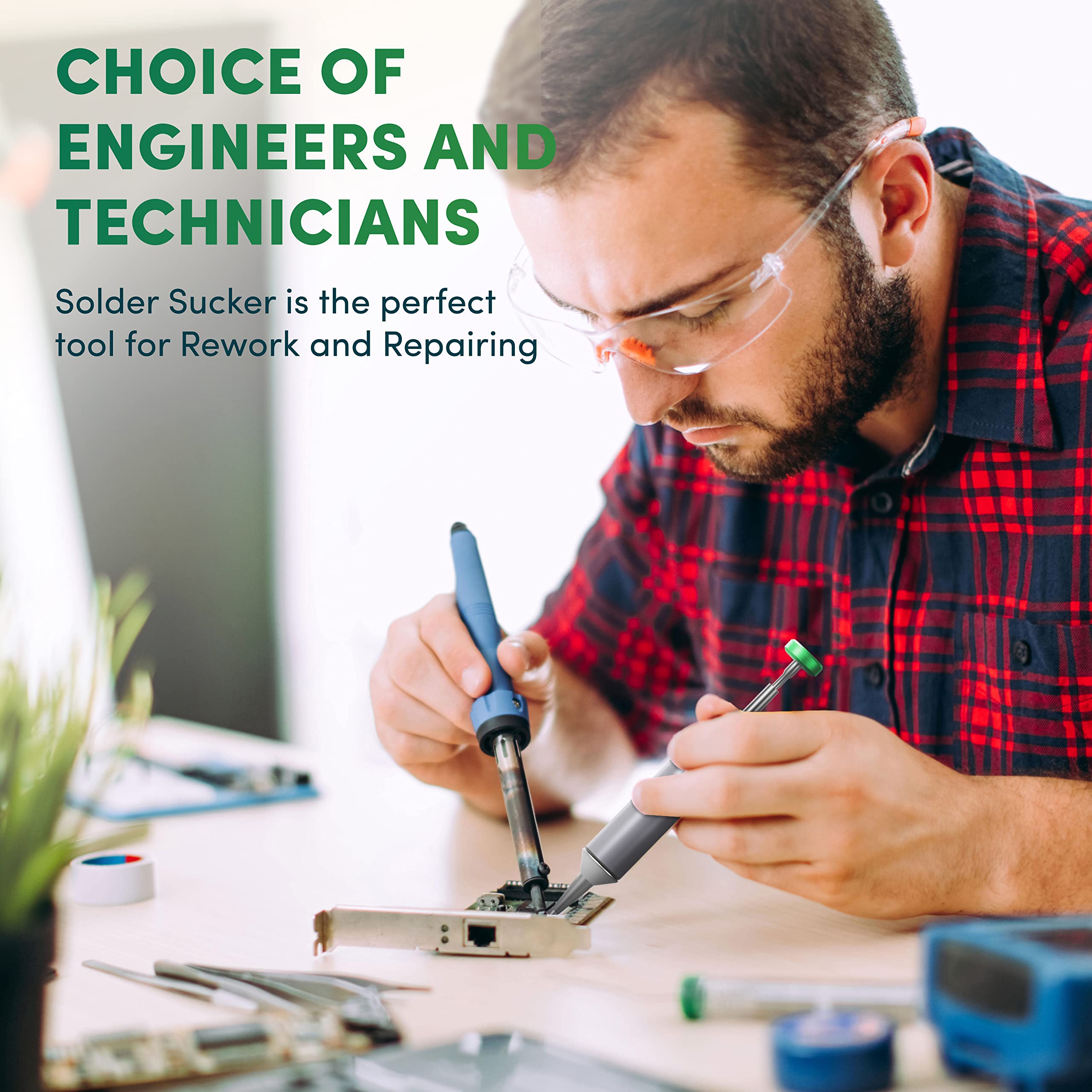 High-Quality Solder Sucker Tool & No Clean Solder Wick - Professional Desoldering Pump & Braid for Electronics Repair, DIY Projects, and PCB Maintenance