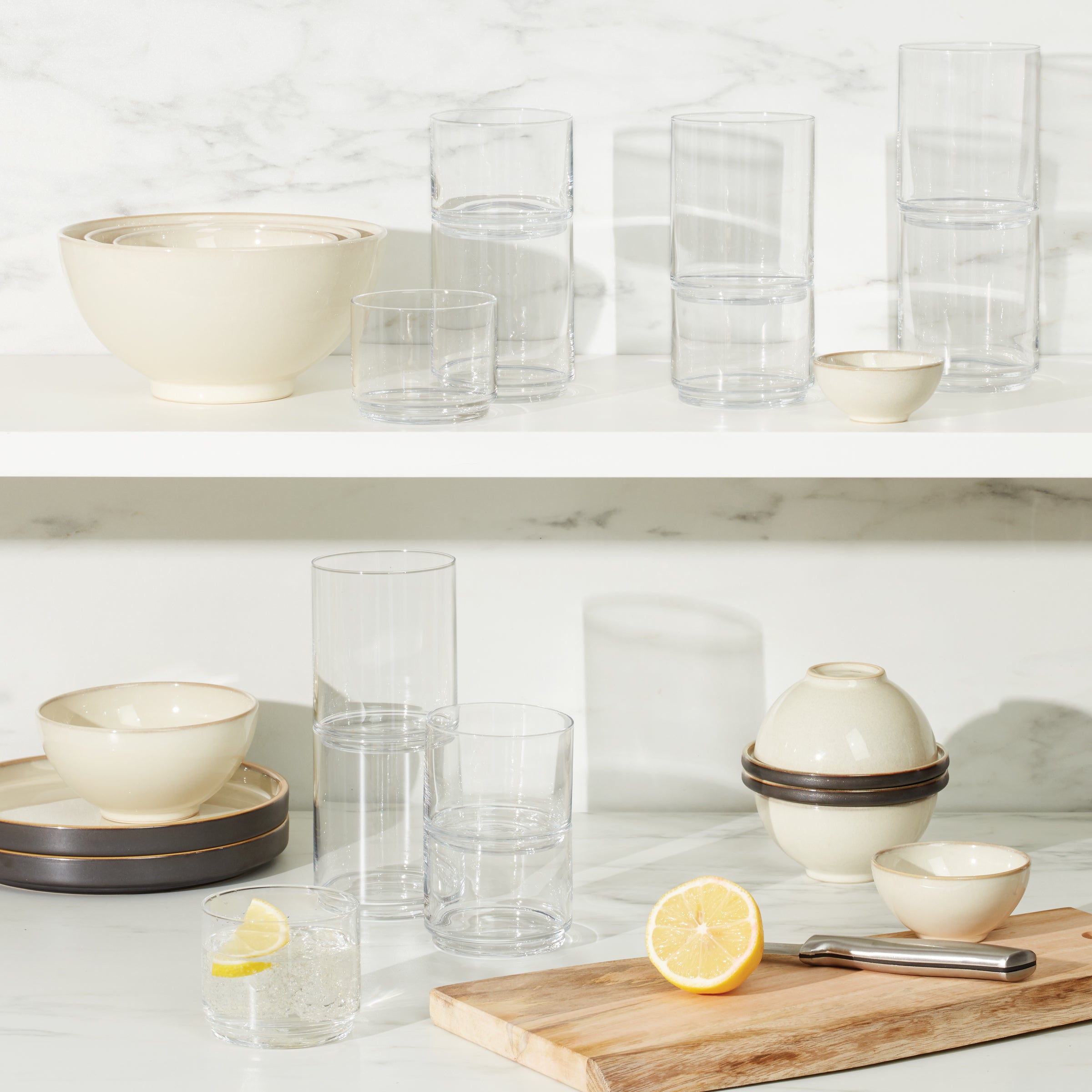 Tuscany Classics 6-Piece Clear Stackable Short Glasses Set - Perfect for Cocktails, Juice & Iced Coffee at Home or Restaurant