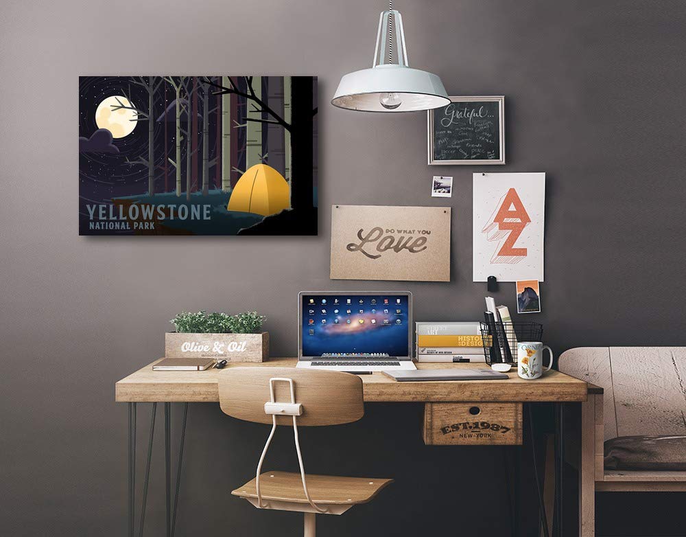 Lantern Press Yellowstone National Park Wyoming Cliffside Camping Pop Sky Art - 16x24 Wrapped Canvas Wall Decor for Living Room, Bedroom & Office