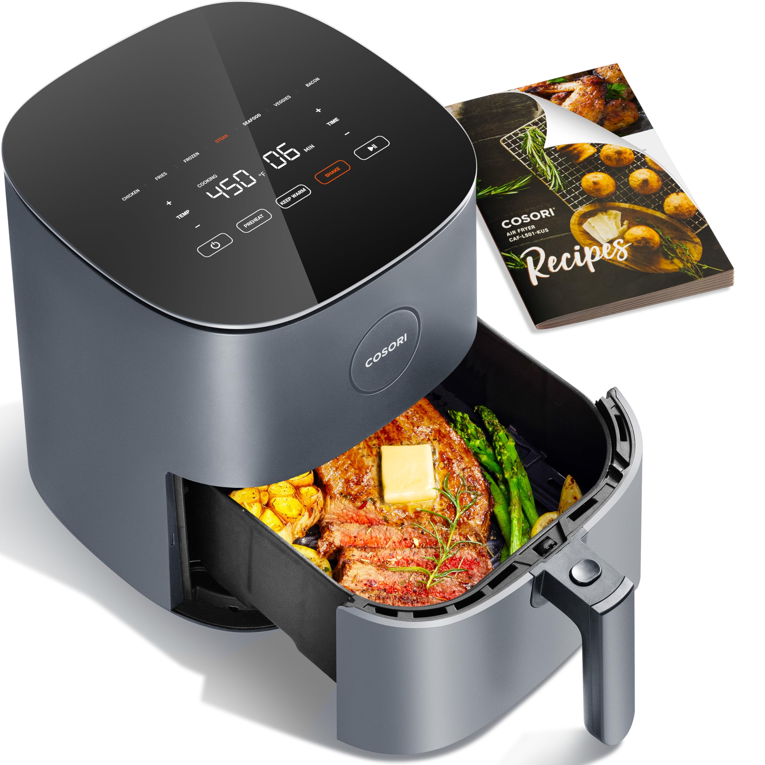 COSORI 5Qt (4.7L) Air Fryer - 9-in-1 Oil Free Air Fryer Oven with 450℉ Fast Cooking, Quiet Operation & Nonstick Dishwasher Safe Basket - Includes 30 Exclusive Recipes - Perfect for Healthy Cooking, Quick Meals & Family Dinners