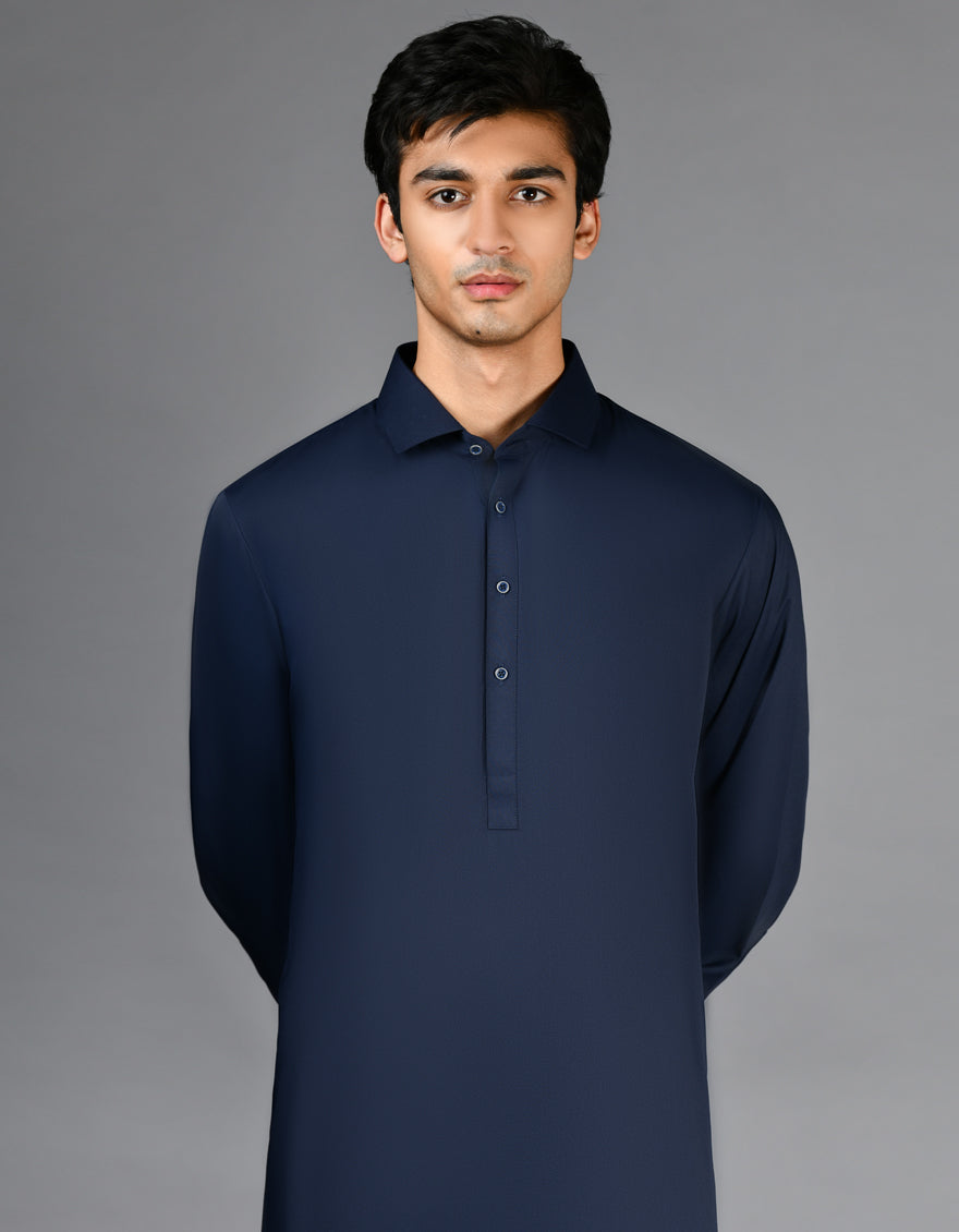 Elegant Navy Blue Blended Shalwar Kameez by J. Junaid Jamshed - Perfect for Weddings, Festivals & Special Occasions