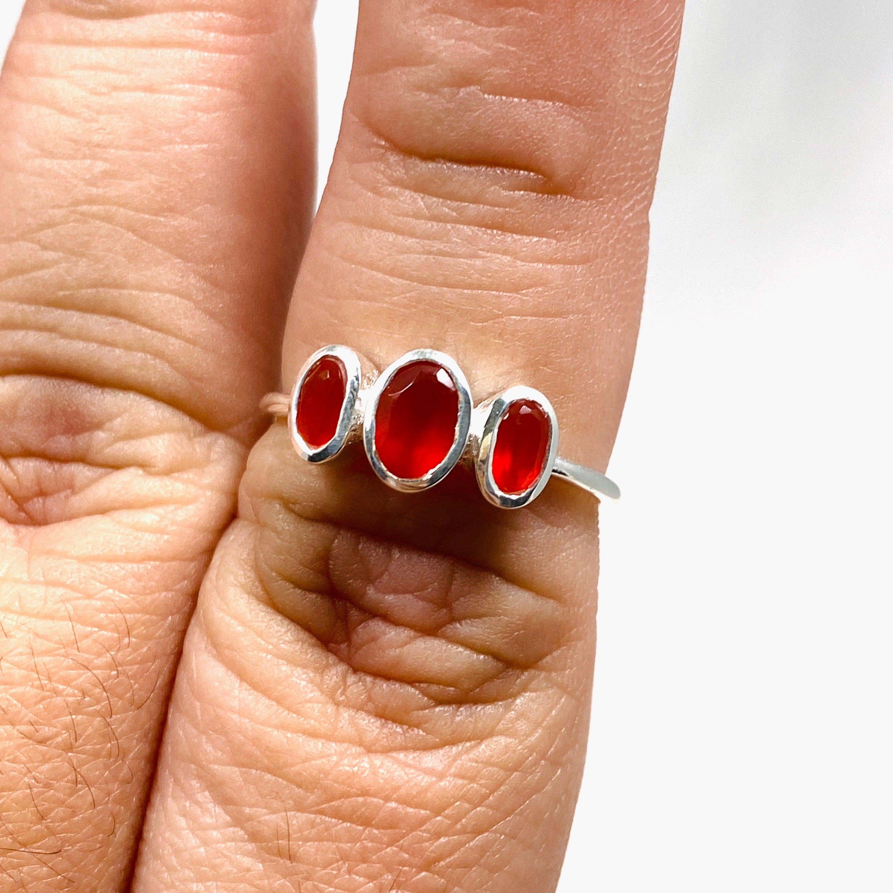 Natural Carnelian Triple Stone Faceted Ring for Women - Elegant Handmade Jewelry R3956 | Perfect for Weddings, Parties & Everyday Wear