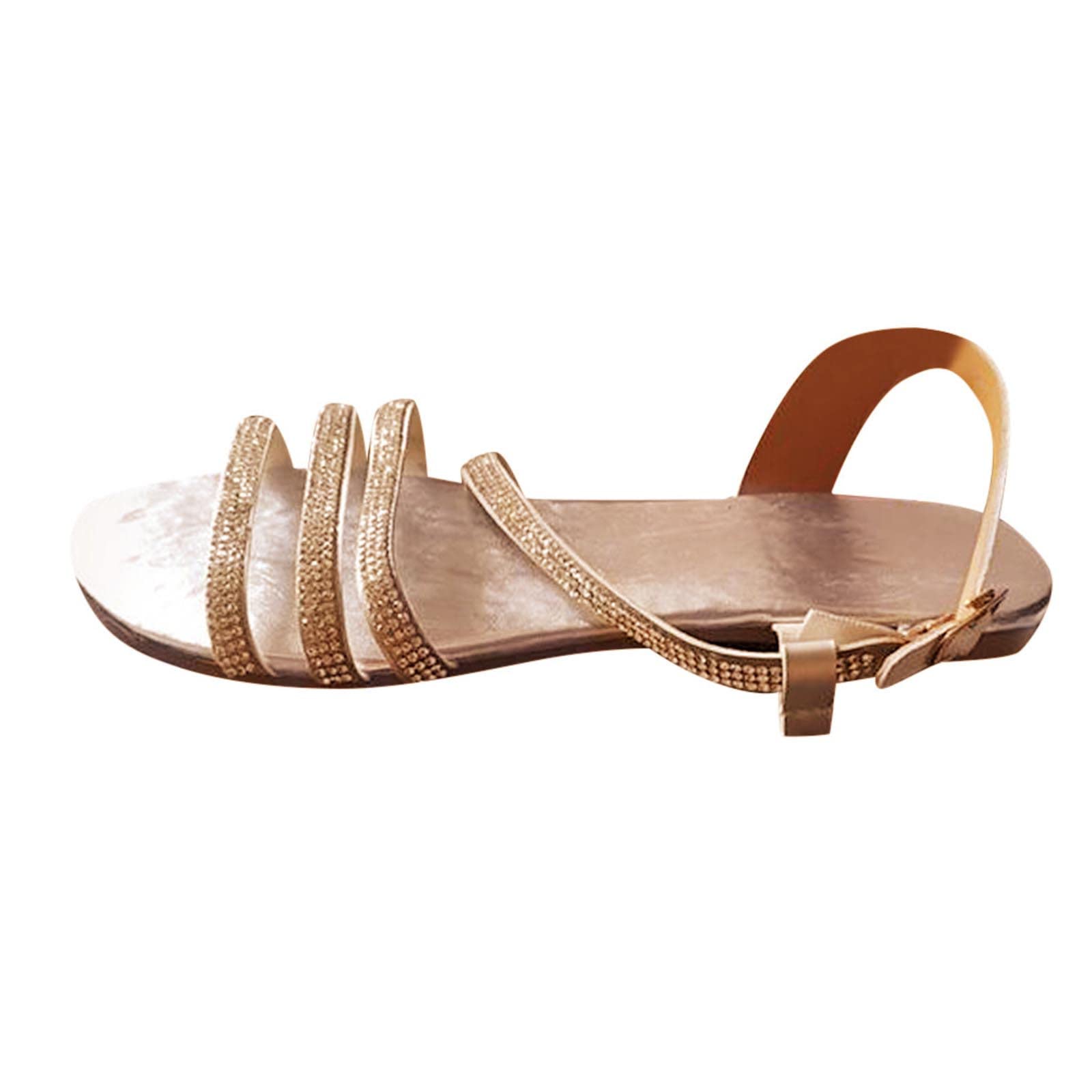 Sparkling Rhinestone Sandals for Women - Strappy Crossover Crystal Flat Sandals | Comfortable Summer Shoes for Beach, Wedding & Party Occasions