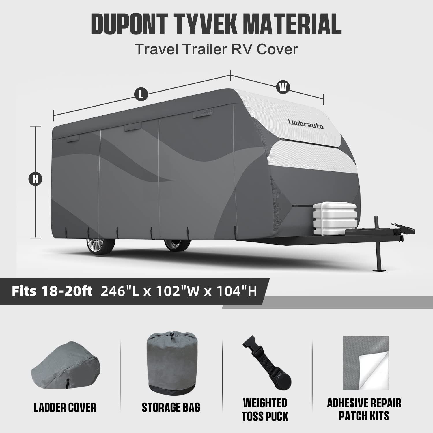 Upgraded DuPont Tyvek Waterproof RV Cover - Windproof, Anti-UV Camper Cover with 4-Layer Non-Woven Sides | Durable, Breathable Travel Trailer Cover for All-Weather Protection | Perfect for Outdoor Camping, Road Trips & RV Storage