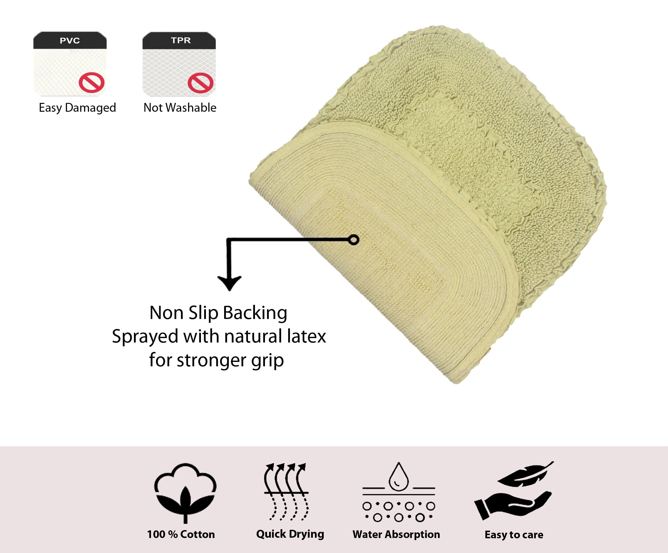 Premium 100% Cotton Bathroom Rugs Set - Ultra Soft, Absorbent & Washable - Non-Slip Bath Mat for Bathroom & Kitchen - 3 Piece Contour Set (Green) - Perfect for Spa-Like Comfort & Safety in Wet Areas