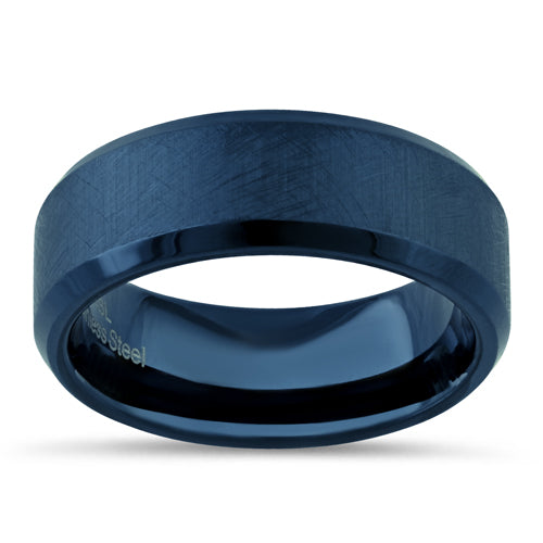 Premium Stainless Steel Men's Blue Textured Band Ring with Polish Edges - Durable Fashion Jewelry for Gifts, Weddings & Everyday Wear
