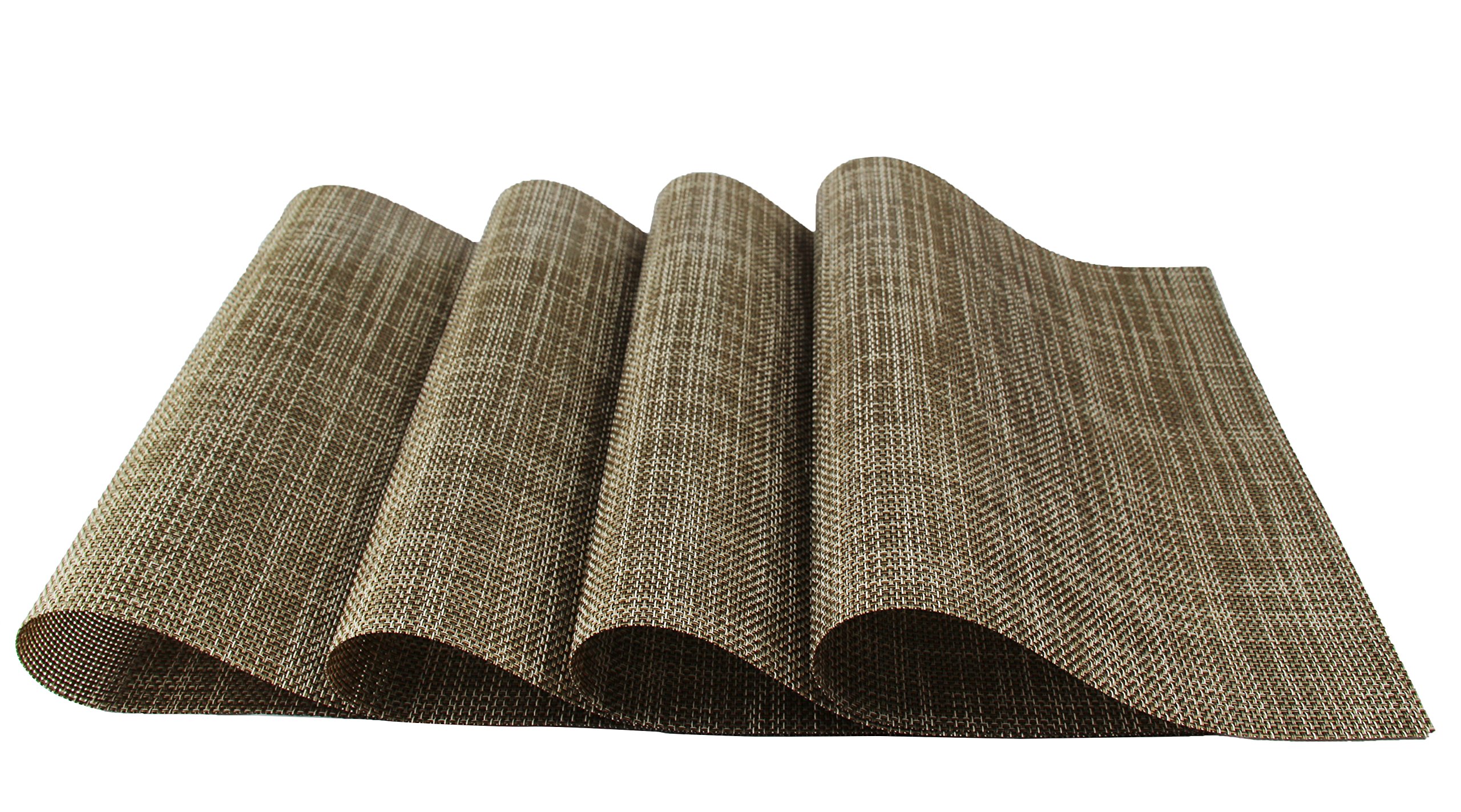 GEFEII Non-Slip Heat-Resistant PVC Woven Vinyl Placemats Set of 6 - Stain Proof, Washable Dining Table Mats for Kitchen & Home Decor (Brown) | Perfect for Everyday Meals, Dinner Parties & Holiday Gatherings