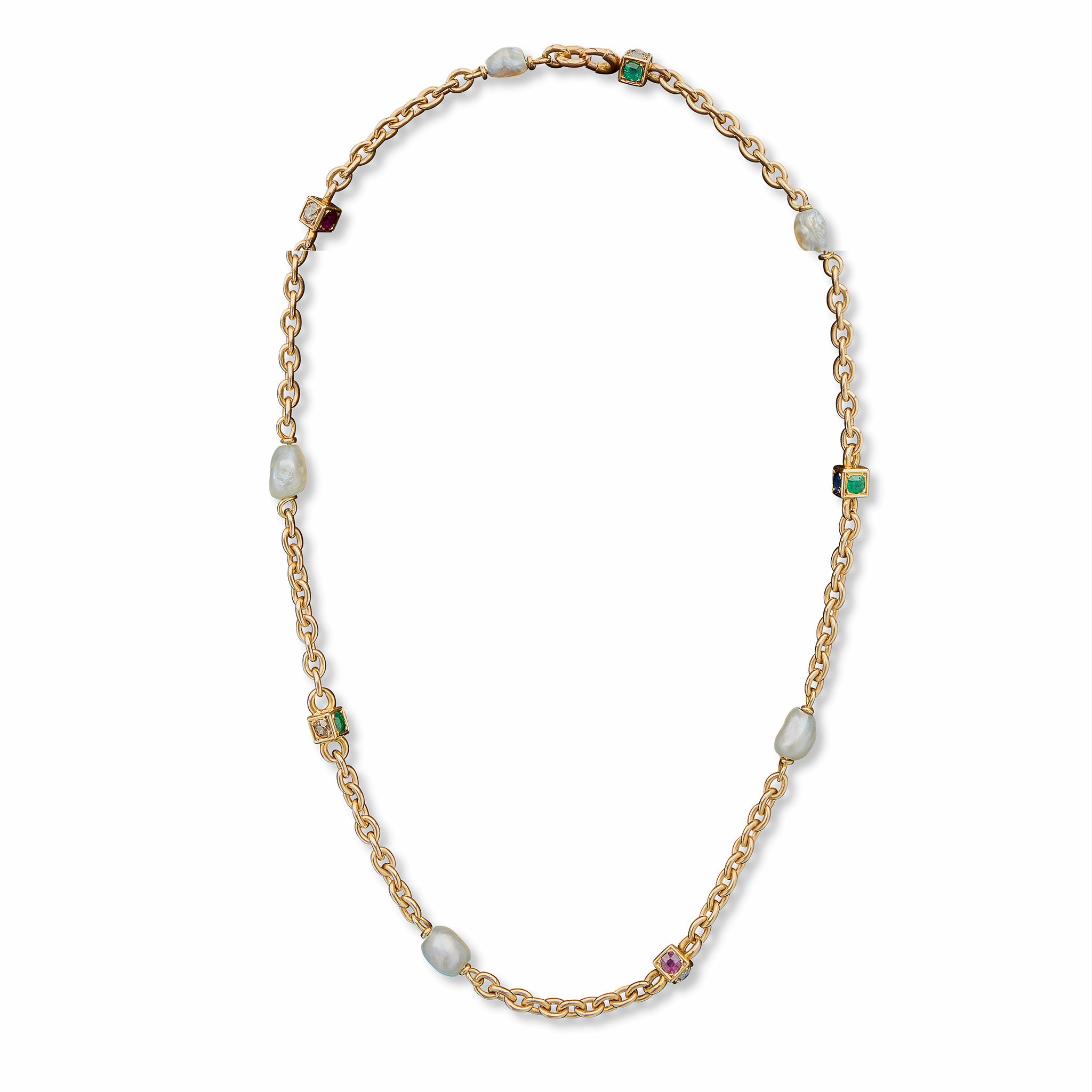 Exquisite French Gemstone Necklace with Colored Diamonds & Baroque Pearls | Elegant Jewelry for Weddings, Parties & Special Occasions