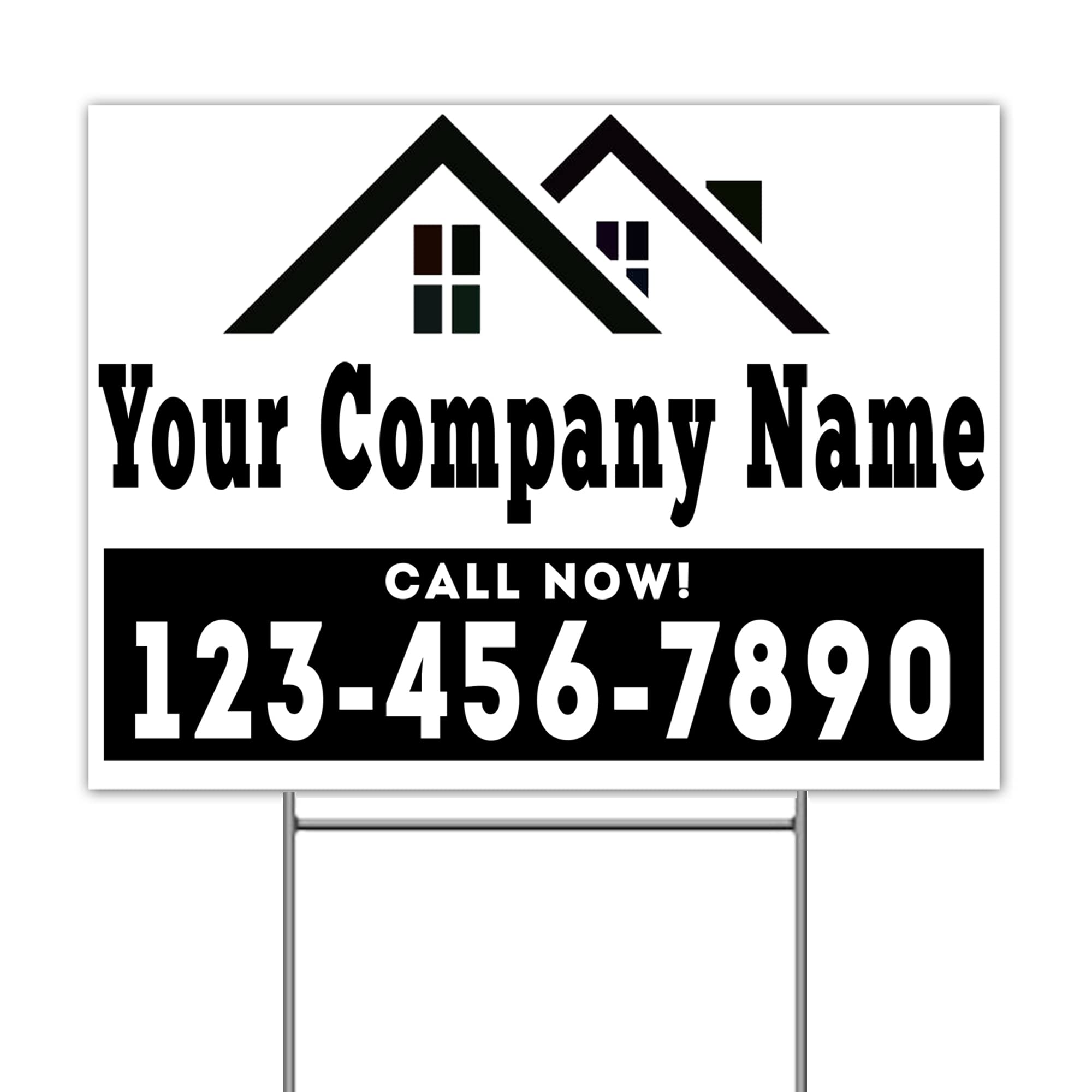 Custom Roofing Bandit Signs 24x18 - Personalized with Your Company Name & Phone Number - Double-Sided Waterproof Plastic Yard Signs - Made in USA (25 Pack, Black) - Perfect for Roofing Advertising, Construction Site Marketing & Local Business Promotion