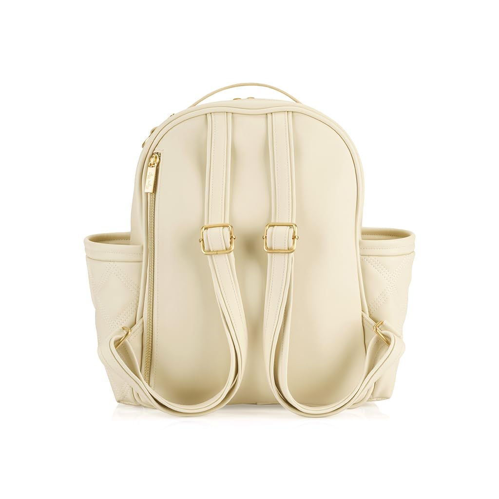 Itzy Ritzy Mini Plus Diaper Bag Backpack – Stylish Baby Bag with Changing Pad, 10 Pockets (6 Internal & 4 External), Grab Handle & Non-Slip Feet – Perfect for Moms & Travel (Milk & Honey)