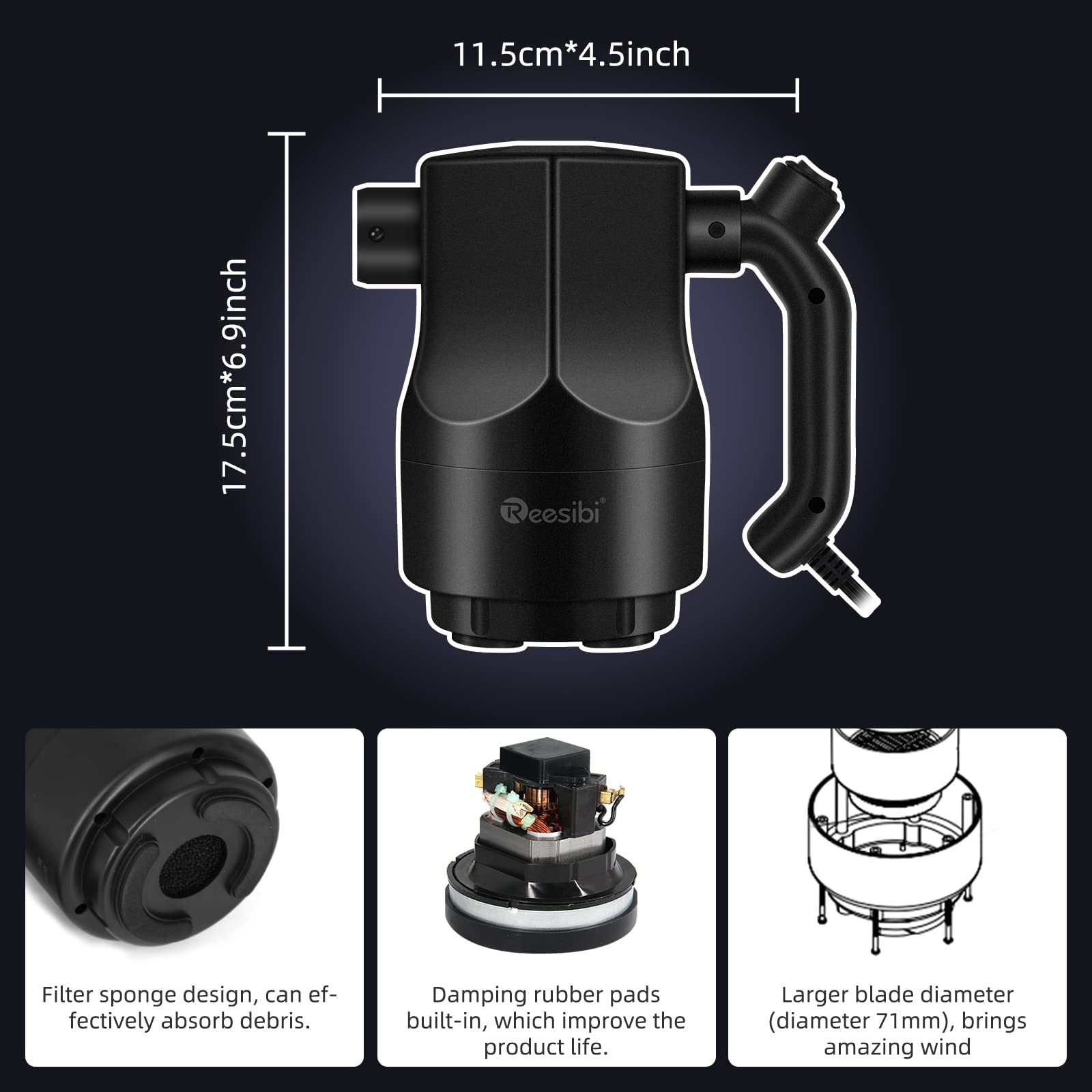 Reesibi 500W Professional Electric Air Duster - High Power Compressed Air Blower with 2 Speed Settings, Canned Air Alternative for Computer Cleaning, Multi-Purpose Inflator Pump for Swimming Pools, Tires & Home Use - Perfect for Electronics Maintenance, Workshop Cleaning and Outdoor Gear Inflation