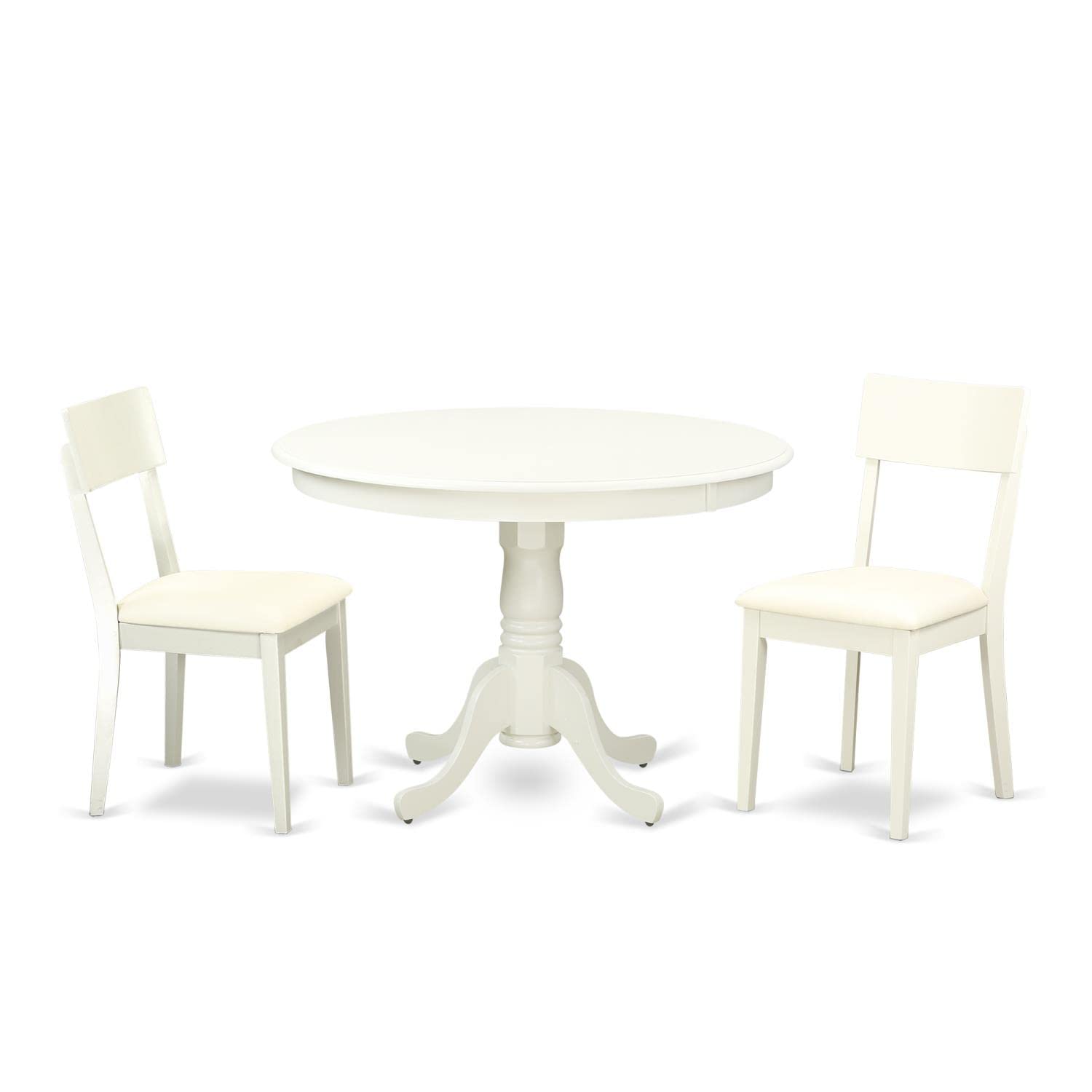 East West Furniture HLAD3-LWH-LC 3-Piece Round Dining Table Set with Pedestal Base & 2 Faux Leather Chairs - 42x42 Inch, Linen White - Perfect for Small Spaces, Apartments, and Cozy Breakfast Nooks