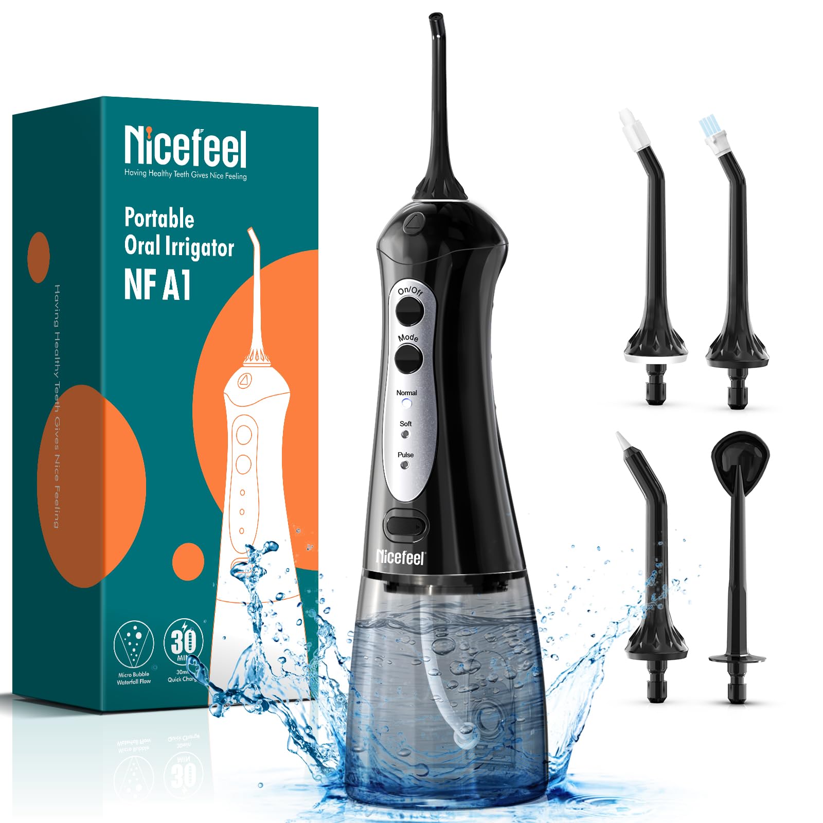 Nicefeel Cordless Water Dental Flosser - 300ML Portable Oral Irrigator with 3 Cleaning Modes, IPX7 Waterproof & Fast Charge for Teeth Cleaning, Tonsil Stones - Perfect for Home & Travel Oral Care
