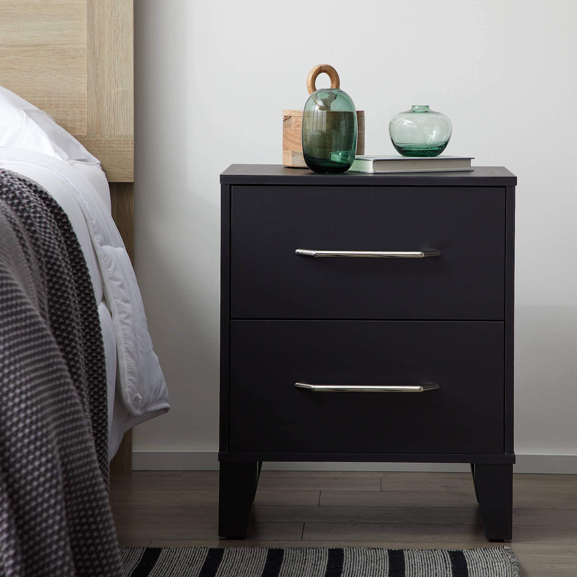 Modern Black Dresser with Two Drawers - Easy Assembly Bedroom Furniture for Storage & Organization | Perfect for Master Bedroom, Guest Room, or Dorm Decor