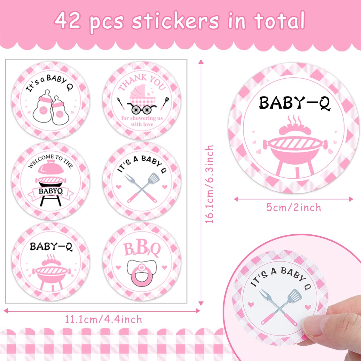 48PCS BBQ Baby Shower Stickers - Pink Baby Que Party Decorations, Thank You Stickers for Baby Shower Favors | Perfect for BBQ Themed Baby Showers, Gender Reveals & Nursery Decor