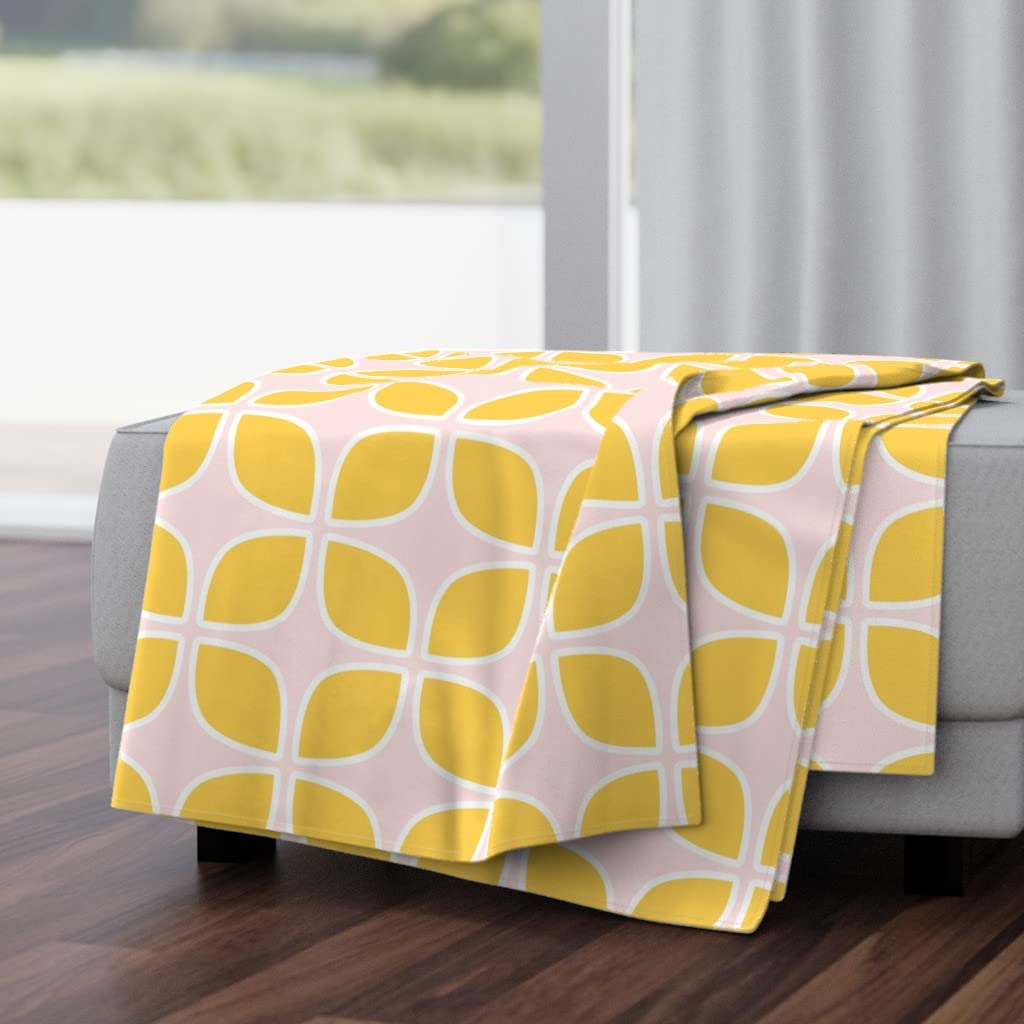Luxe Velvet Throw Blanket 50x70 Inches - Soft Geometric Mid Century Modern Design in Pink & Yellow | Perfect for Nursery, Living Room & Bedroom Decor