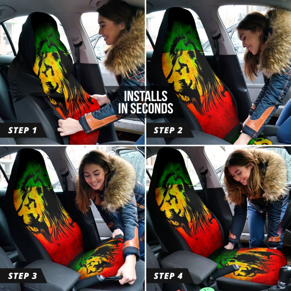Reggae Rasta Lion Car Seat Covers - Custom Fit for Most Vehicles (2-Piece Set) | Unique Gift for Music Lovers & Car Enthusiasts | Perfect for Road Trips, Daily Commutes & Jamaican-Themed Decor