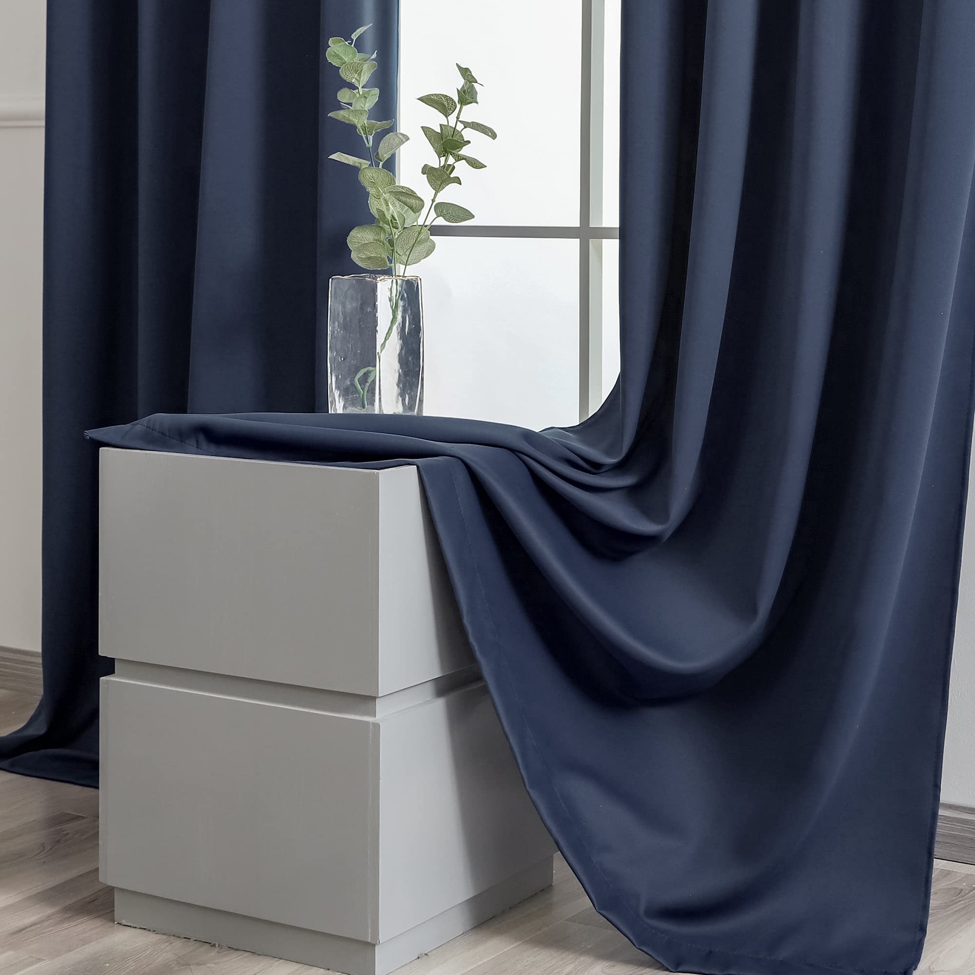 YGO Navy Blackout Curtains for Bedroom & Living Room - Thermal Insulated Room Darkening Blockout Drapes, Set of 2 Panels (52 x 72 Inch, Dark Blue) - Perfect for Light Sleepers, Home Theater & Energy Efficiency