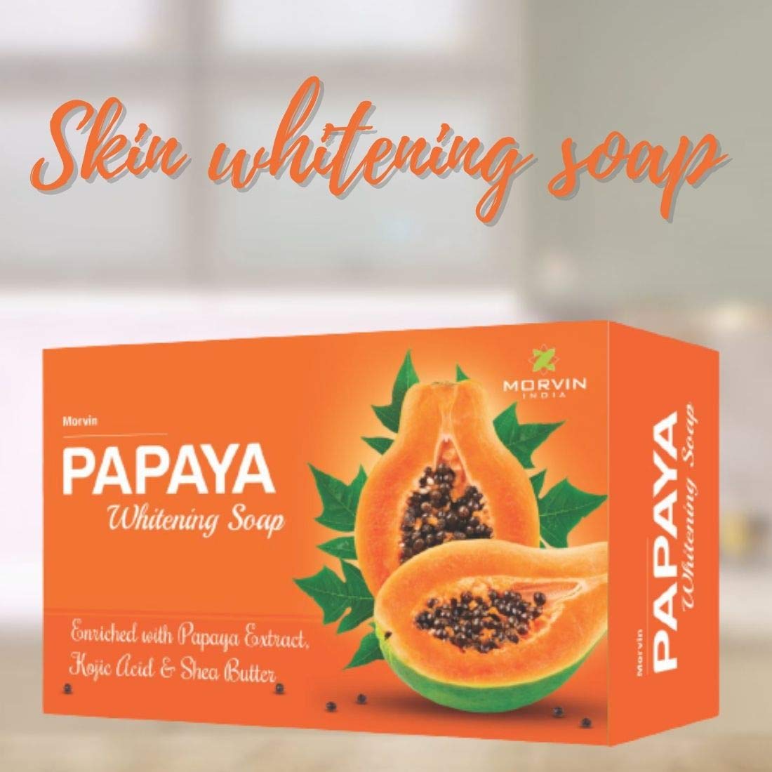 Morvin Papaya Soap for Dark Spots & Acne - Enriched with Papaya Extract & Shea Butter - 75g (Pack of 4) - Brightening Face & Body Cleanser for Glowing Skin - Perfect for Daily Skincare Routine