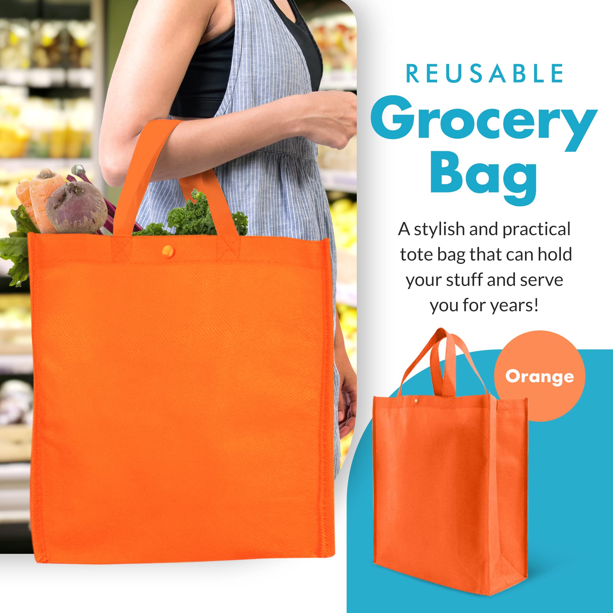 Eco-Friendly Reusable Grocery Bags - Large Durable Tote Shopping Bags for Groceries, Errands & Market Trips - 14