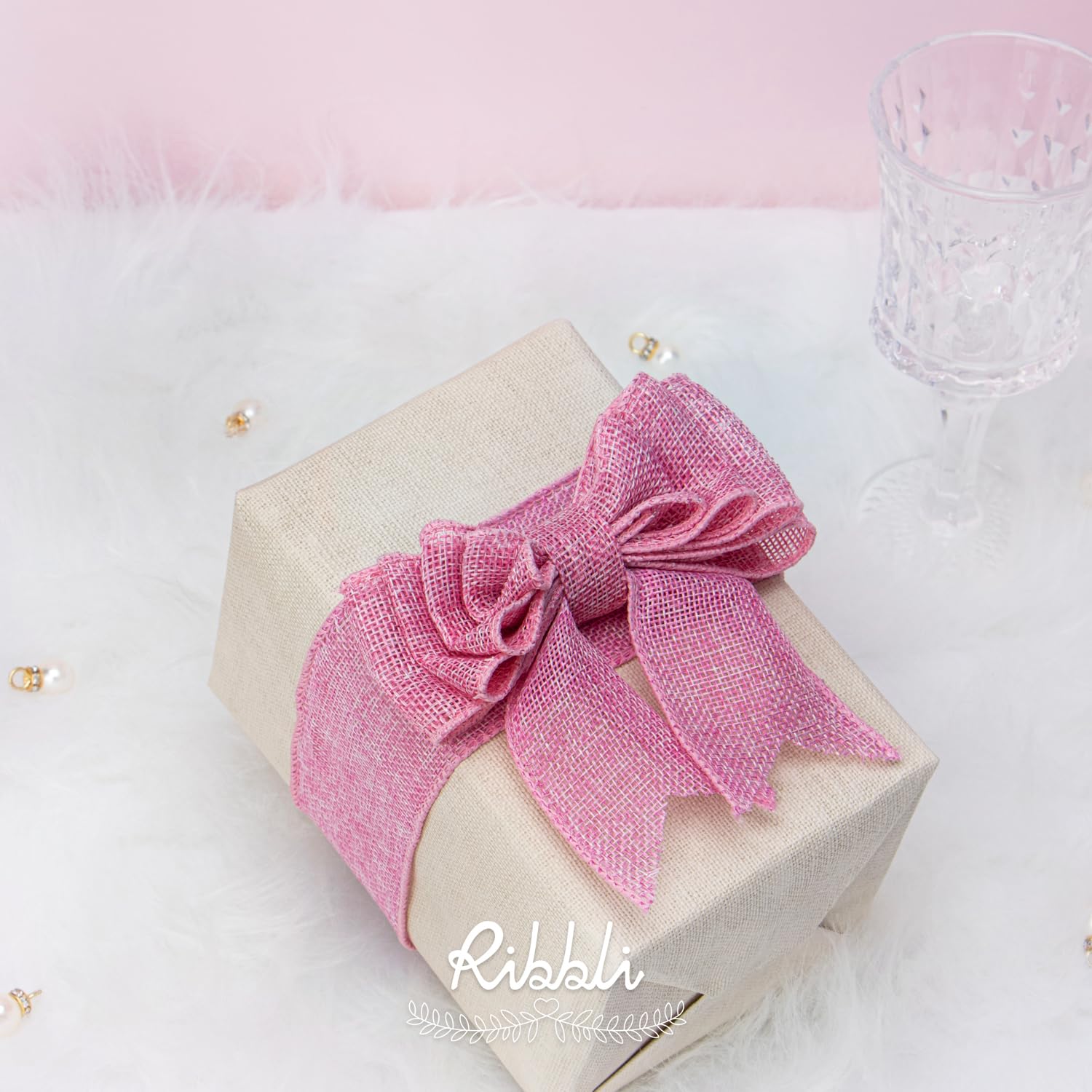 Pink Burlap Wired Ribbon 2x10yd - Valentine's Day & Easter Decor for Bows, Wreaths, Trees