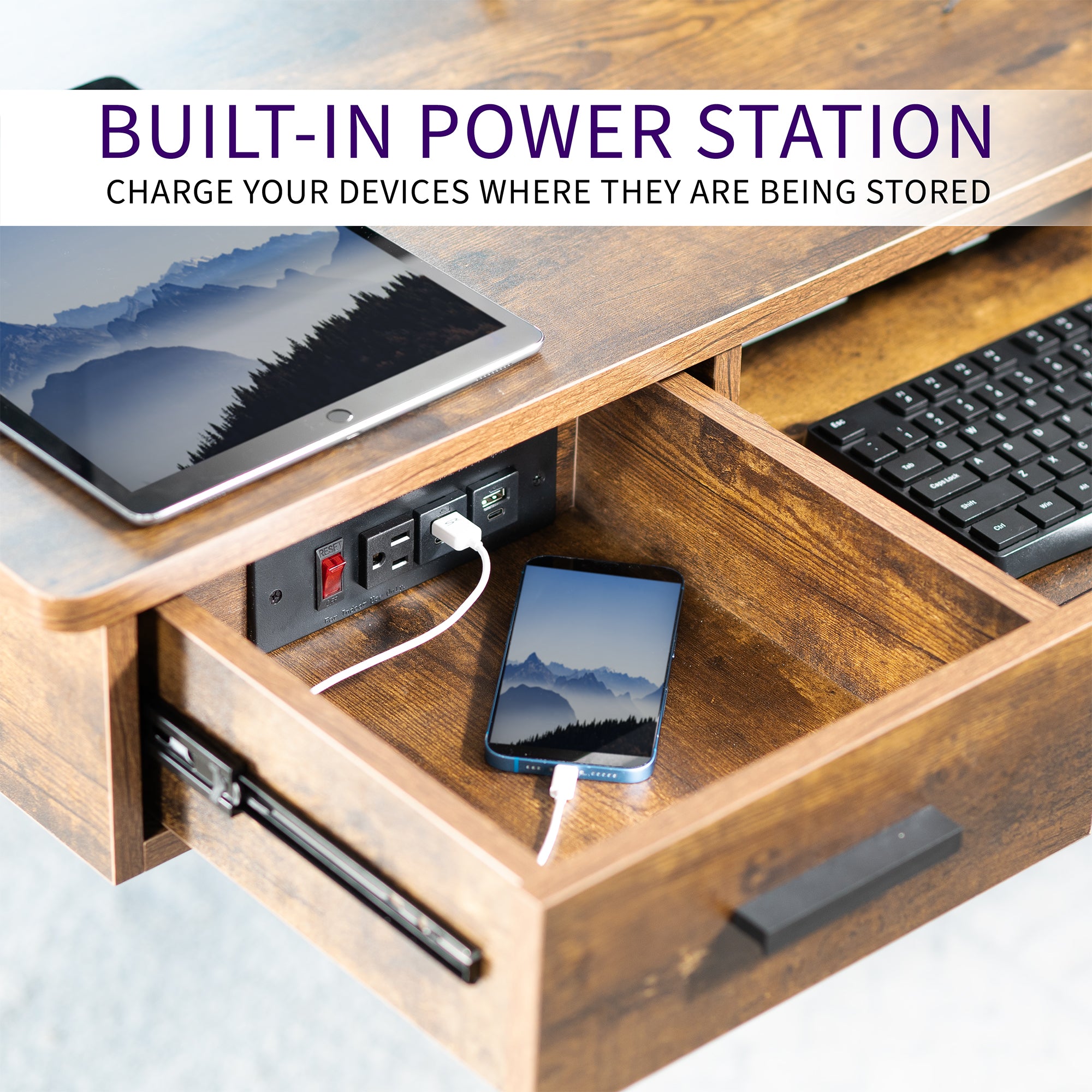 VIVO Compact In-Drawer Outlet Charging Station - 4 USB Ports & 2 AC Outlets for Organized Desk Charging | Perfect for Home Office, Kitchen, or Bedroom Electronics