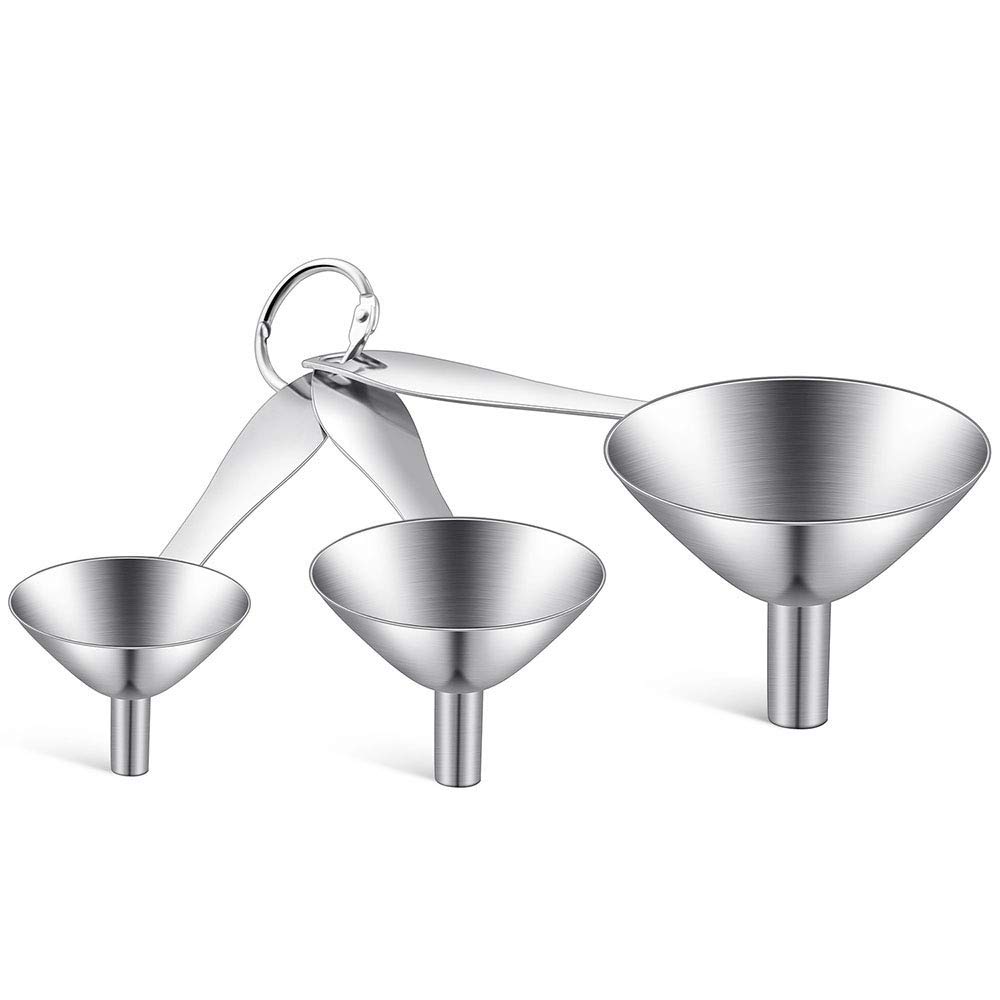Premium 3-in-1 Stainless Steel Kitchen Funnel Set - Food Grade Metal Funnels for Bottles, Essential Oils, Spices & Liquids | Small, Mini & Medium Sizes for Cooking, Baking, DIY & Home Brewing