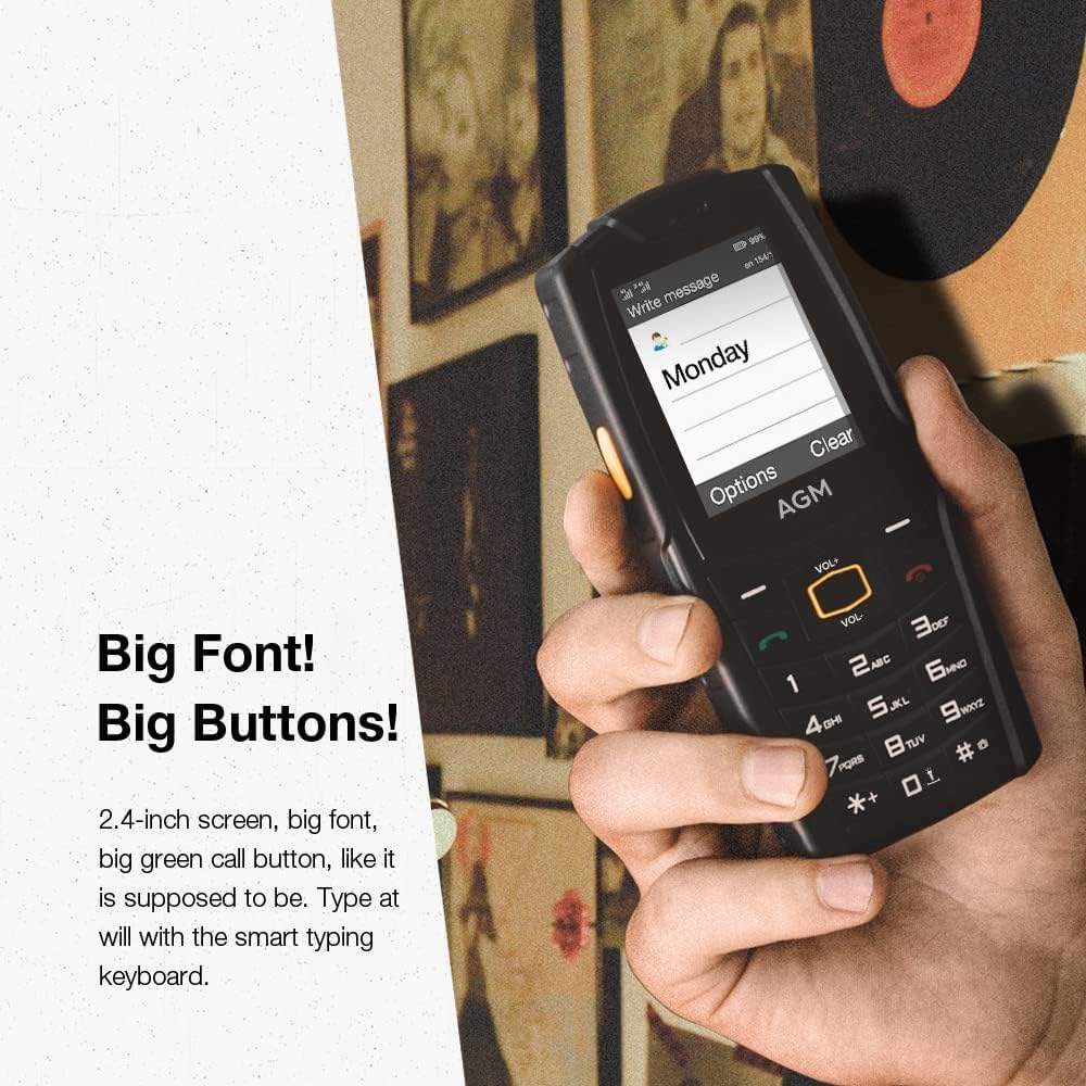 AGM M6 Rugged 4G Feature Phone - Waterproof, Drop-Proof, Large Buttons & Font | 109dB Loud Speaker, Dual SIM, 2500mAh Battery | Outdoor, Emergency, Senior & Work Use