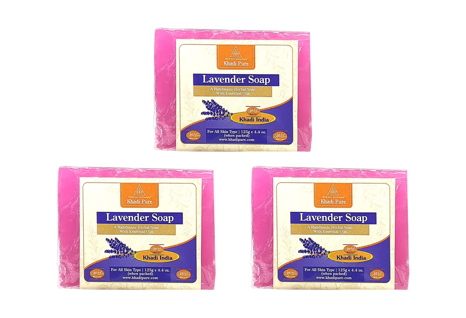 Khadi Pure Herbal Lavender Soap - 100% Natural, Vegan & Cruelty-Free - 125g (Pack of 3) - Moisturizing & Aromatherapy Benefits for Relaxation & Skin Care - Perfect for Bath, Spa & Gift Giving