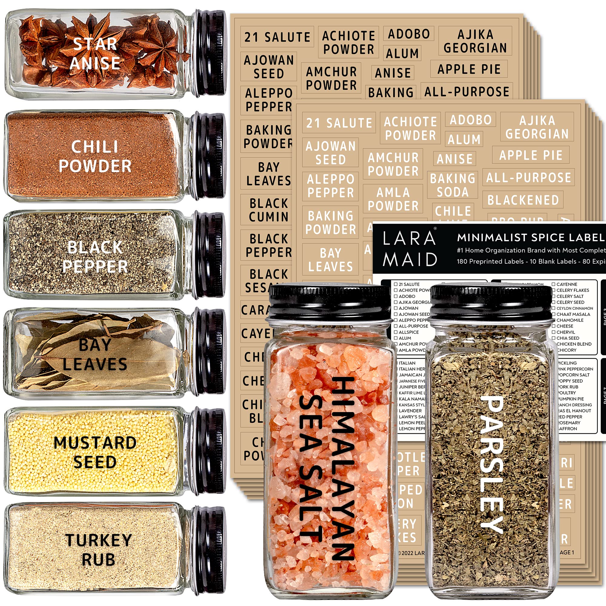 Laramaid 487 Minimalist Spice Label Set - Waterproof Clear Vinyl Stickers for Round, Square & Rectangle Jars - Black & White Text Kitchen Organization - Perfect for Spices, Herbs, Seasonings & Pantry Storage - Ideal for Home Cooks, Meal Prep & Kitchen Decor