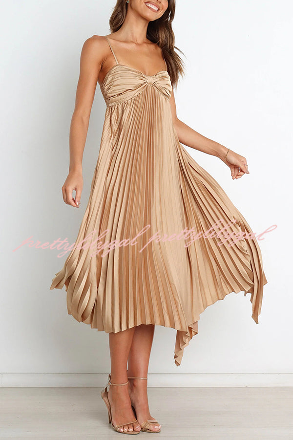 Elegant Solid Color Sexy Suspender Pleated Midi Dress for Women - Trendy Irregular Hem Party & Date Night Outfit