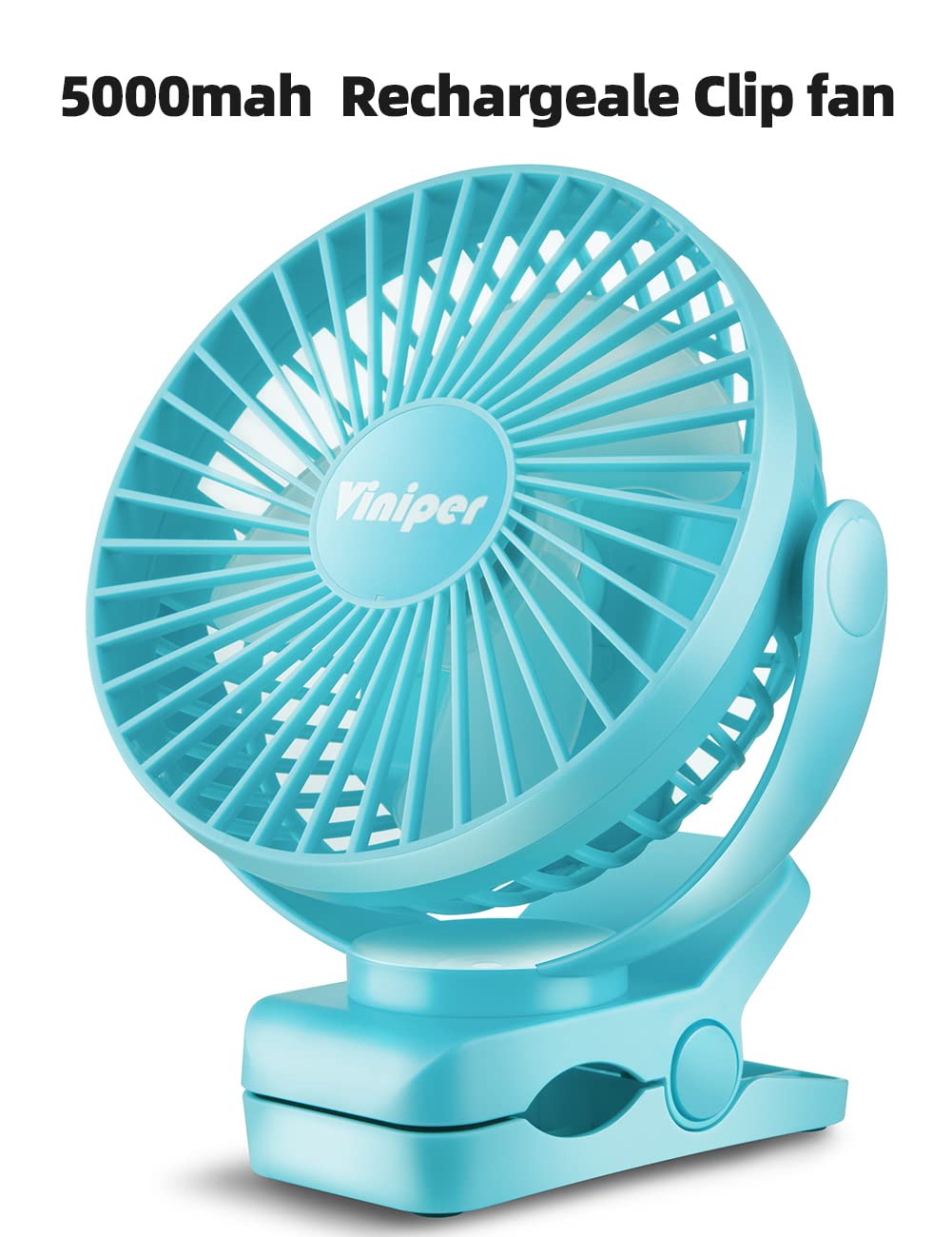 Viniper 6 Inch Rechargeable Clip on Fan with 5000mAh Battery - 360° Rotatable Desk Fan with 3 Speed Settings, Strong Portable Fan for Office, Bedroom, Dorm - 8-30 Hours Runtime, Ultra Quiet & Powerful (Sky Blue) - Perfect for Home, Work, Travel & Outdoor Use