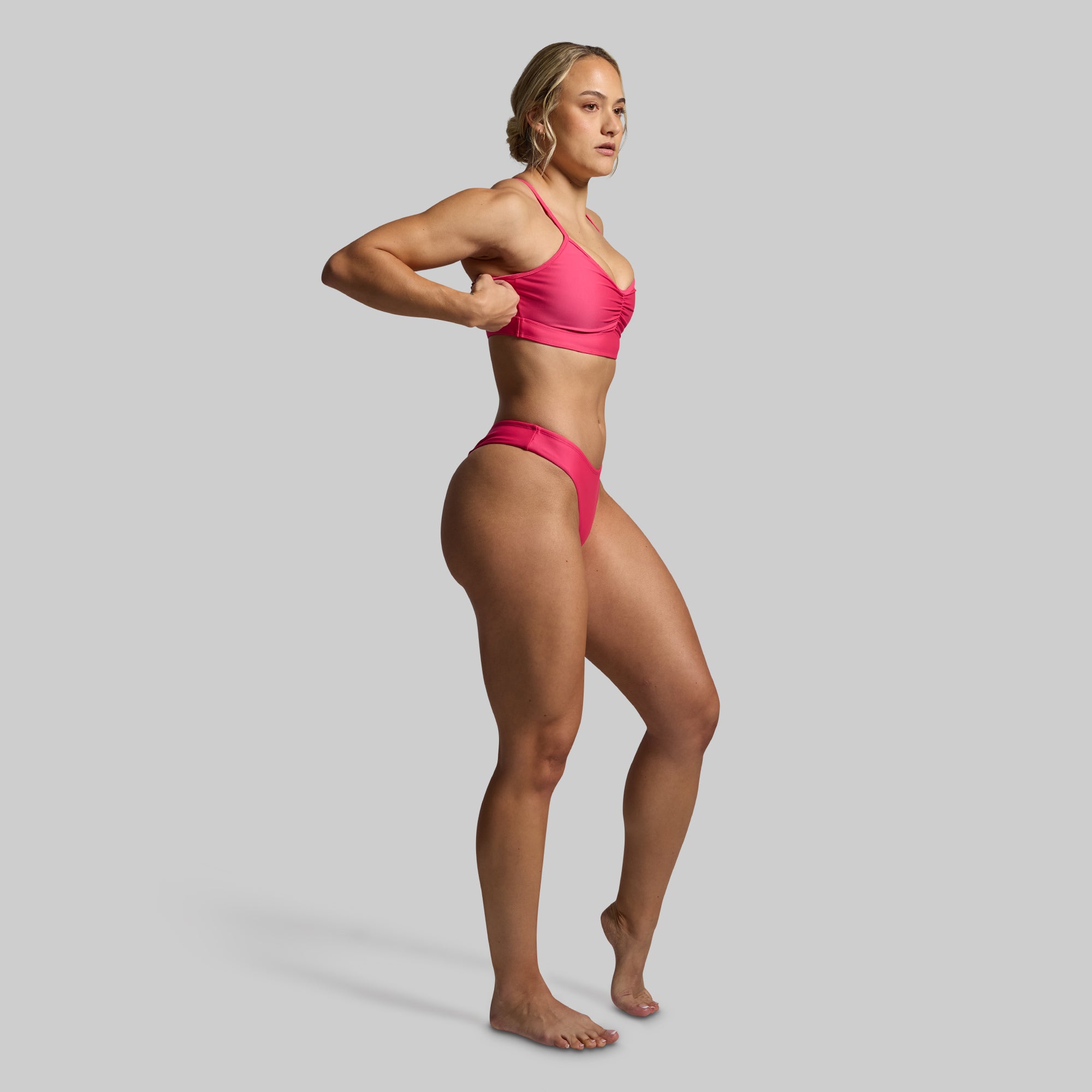 **Sun Seeker Cheeky Thong Bikini Bottom - Raspberry Sorbet Color, High Waisted Swimwear for Women, Perfect for Beach Vacations & Pool Parties**
