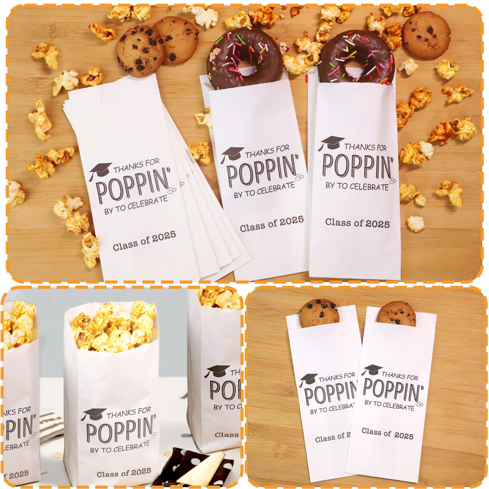50 Pcs Class of 2025 Graduation Party Favors - Grease Resistant Popcorn Bags for Graduation Treats, Snacks & Cookies | Perfect for Thank You Gifts, School Events & Celebration Parties