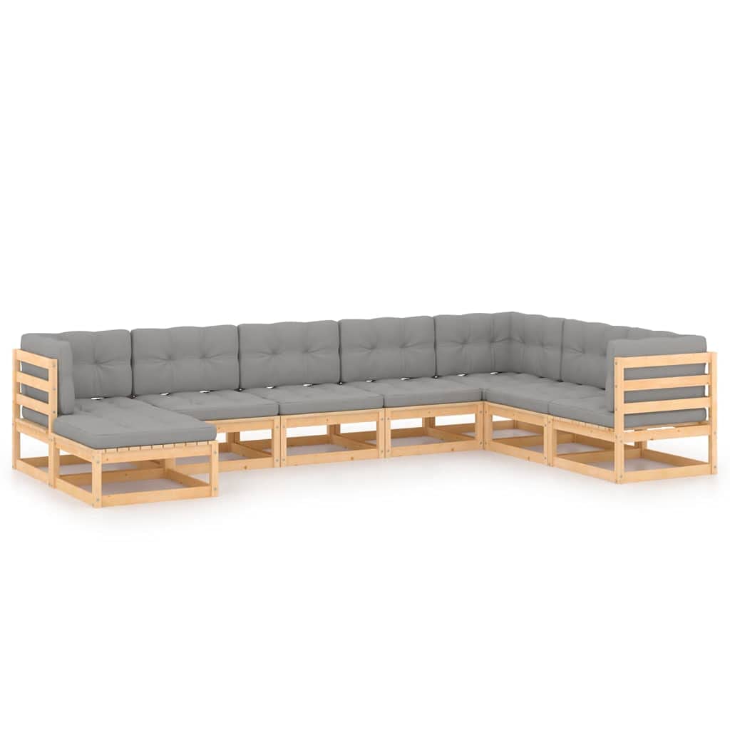 vidaXL 8-Piece Retro Wooden Patio Lounge Set with Cushions - Durable Pinewood Outdoor Furniture - Configurable Gray Brown Sectional Sofa Set for Garden, Poolside & Backyard Relaxation