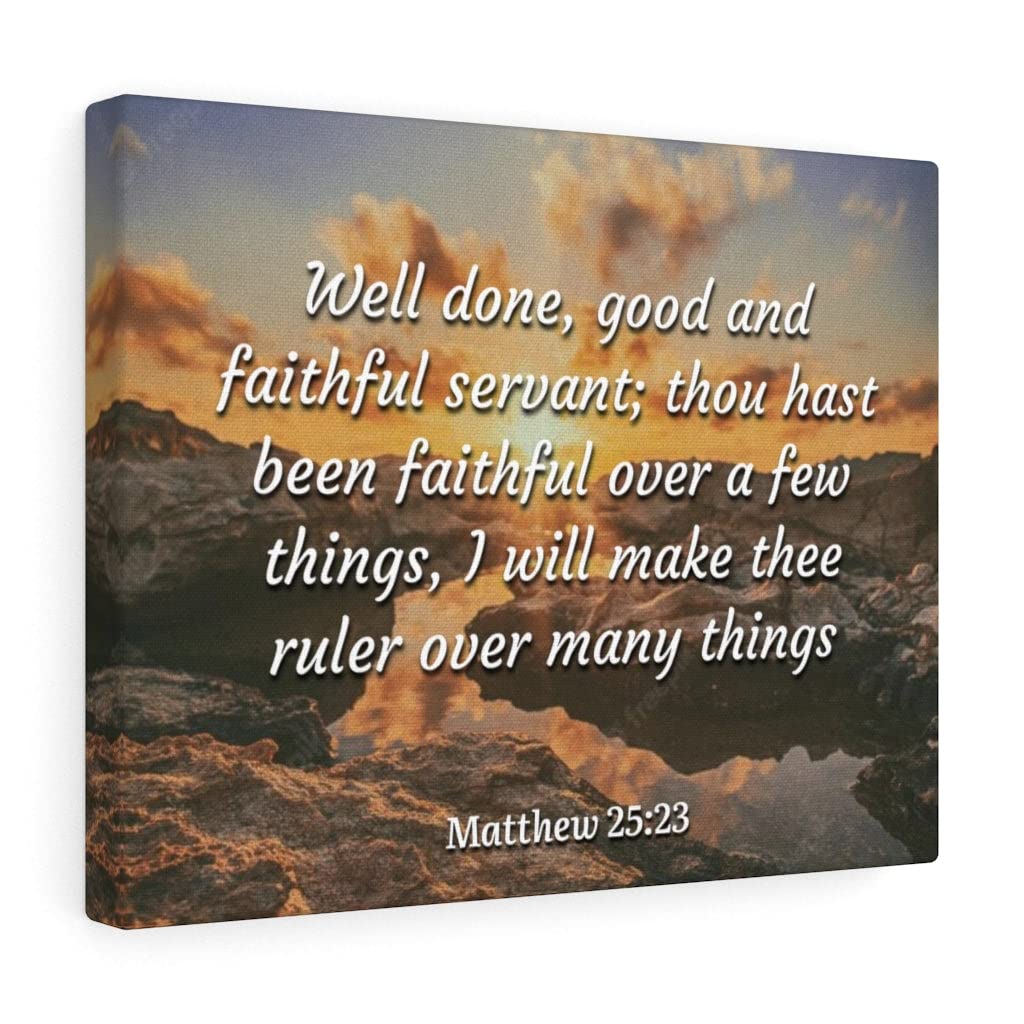 Christian Wall Art with Bible Verse - Matthew 25:23 'Faithful Servant' Scripture Print - Ready to Hang Home Decor for Living Room, Bedroom & Church